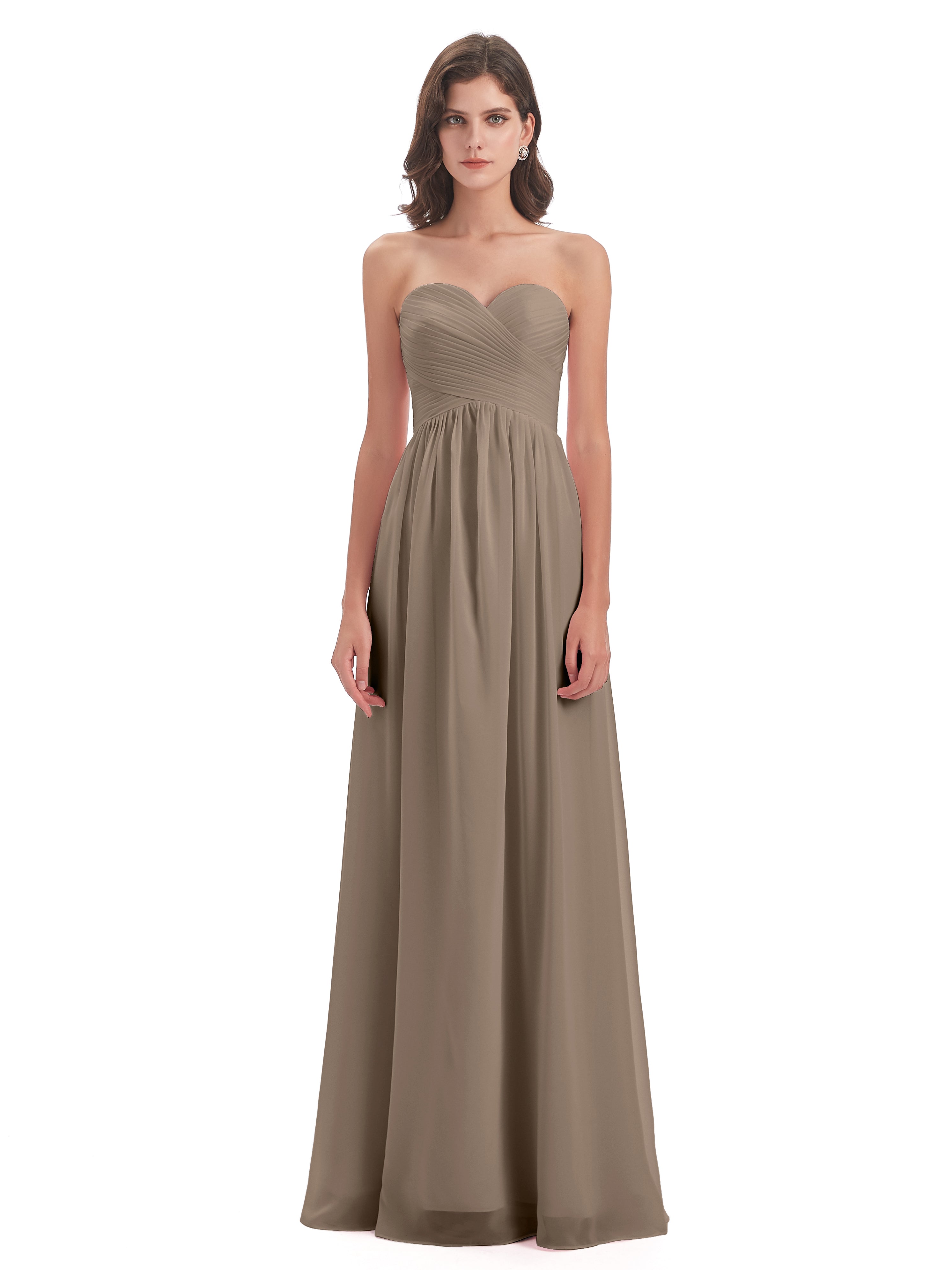 Couleur Taupe Robe Col Coeur Sans Manche Mousseline Robes Demoiselle D'Honneur