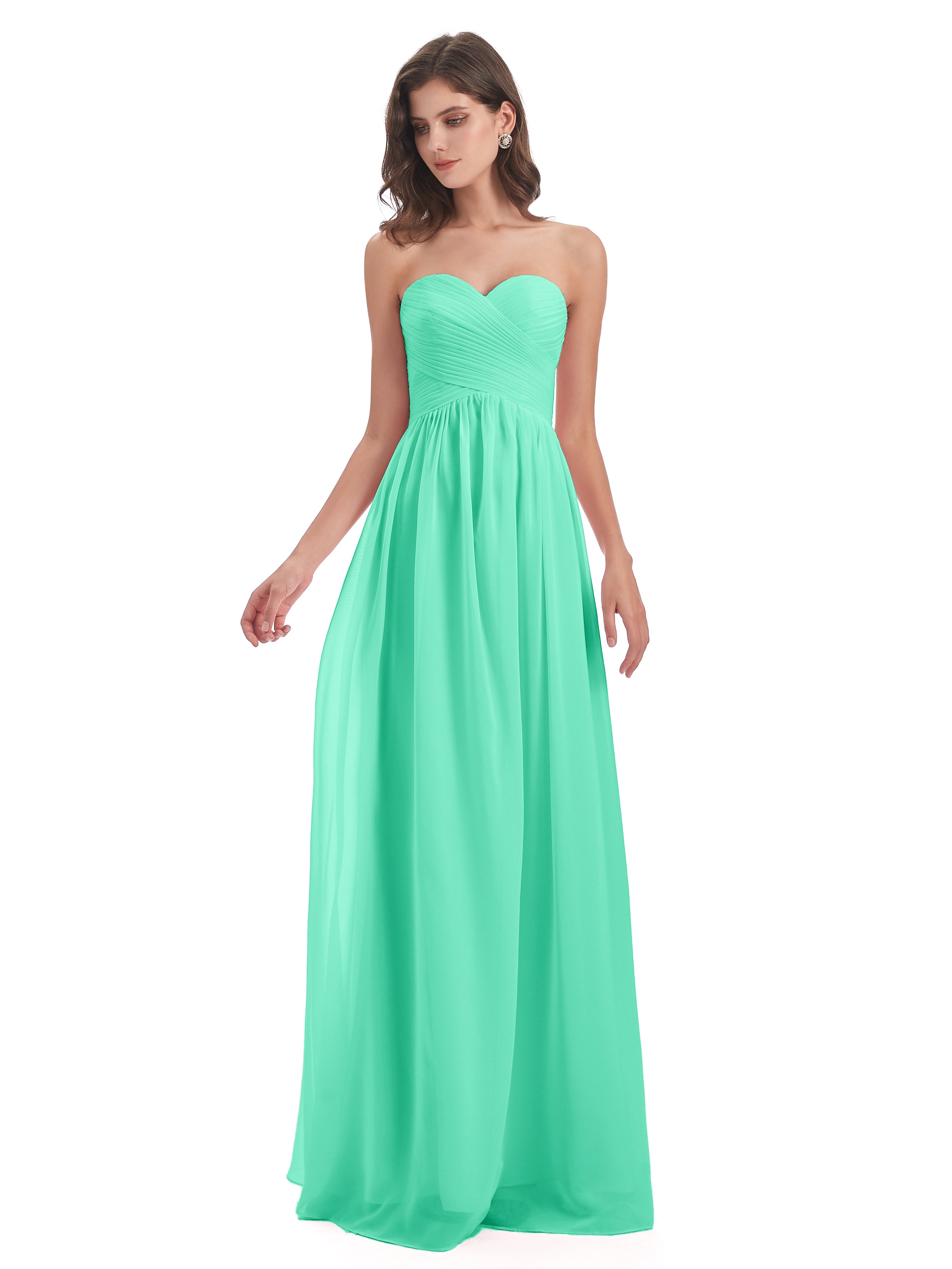 Demoiselle Dhonneur Robe Bleu Turquoise Col Coeur Sans Manche Mousseline Robes Demoiselle D'Honneur