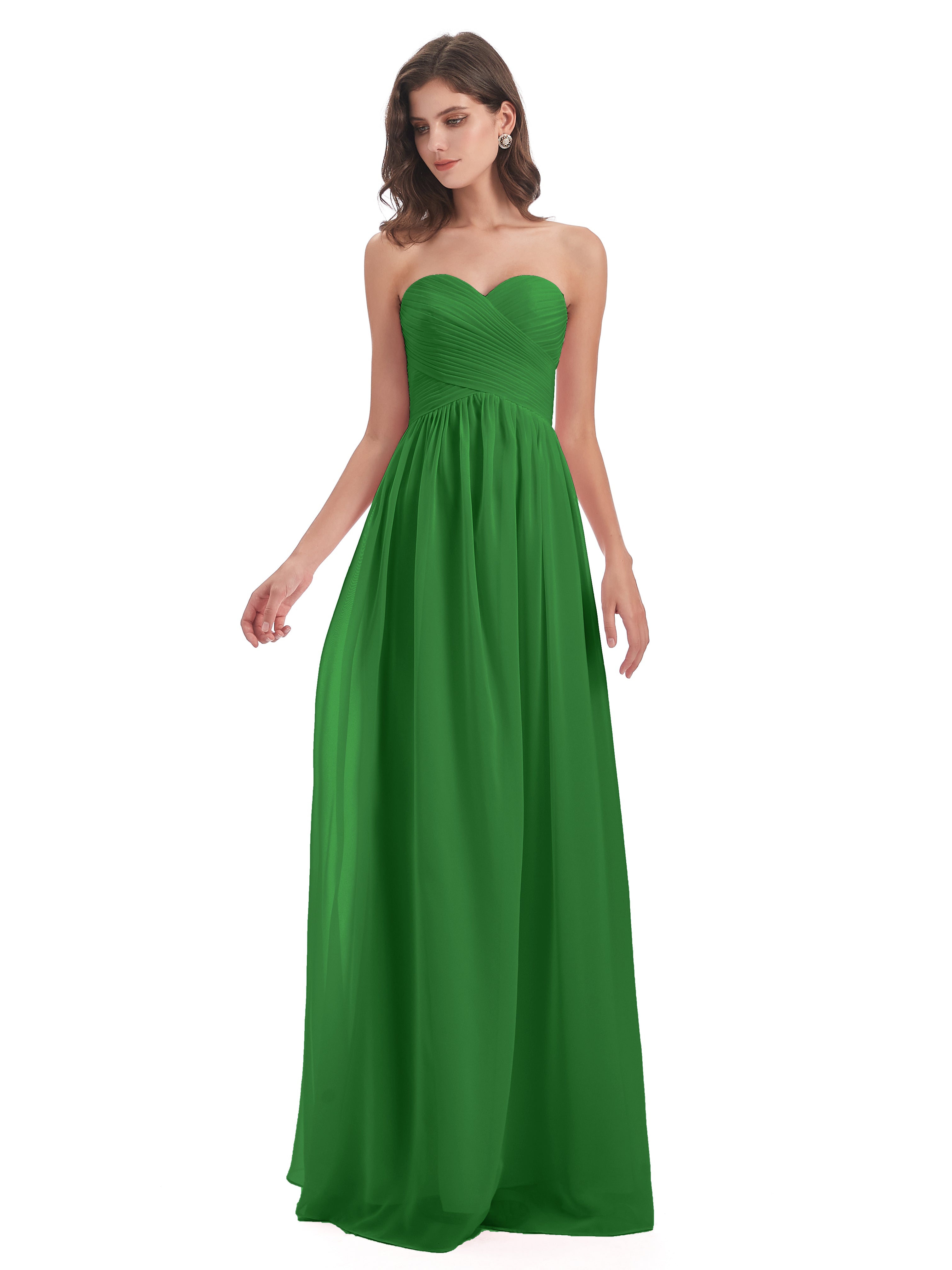 Robe Demoiselle D Honneur Vert Col Coeur Sans Manche Mousseline Robes Demoiselle D'Honneur