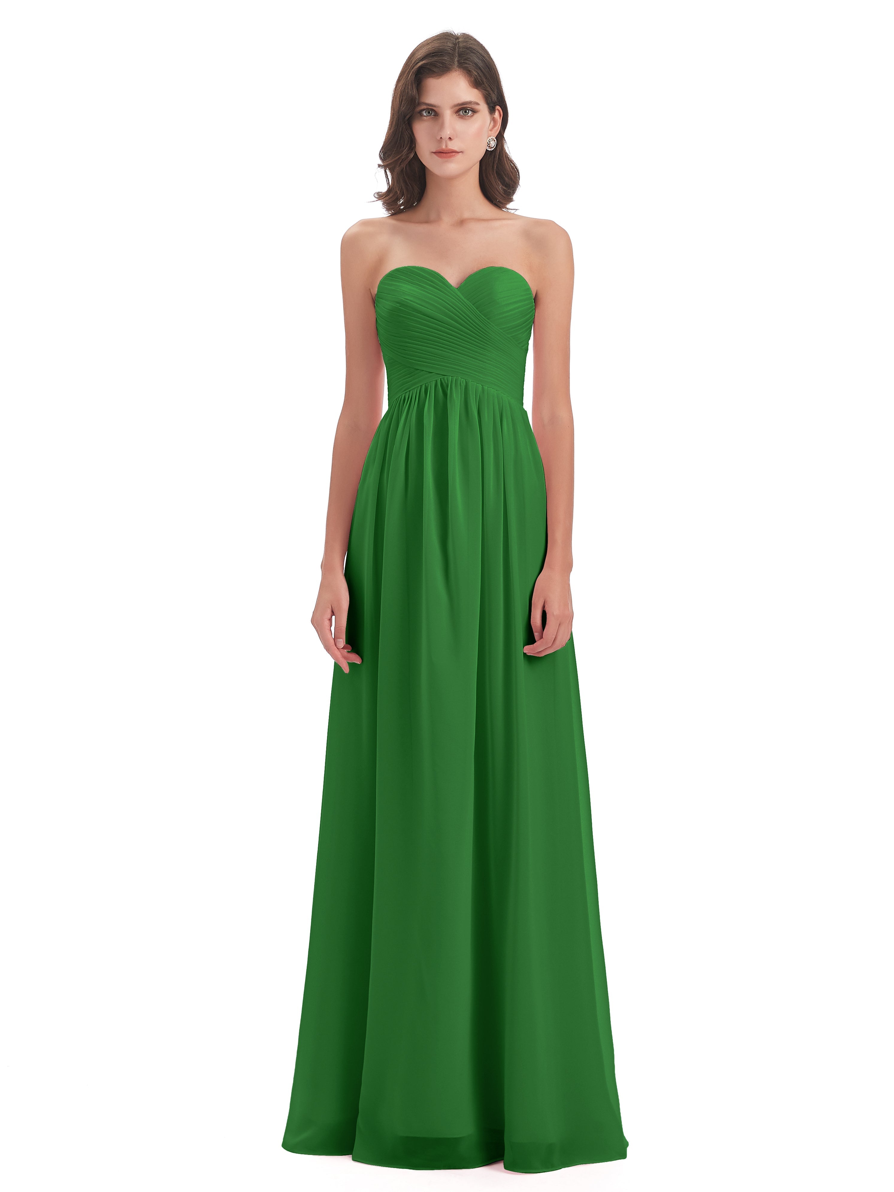 Robe Demoiselle D Honneur Vert Col Coeur Sans Manche Mousseline Robes Demoiselle D'Honneur