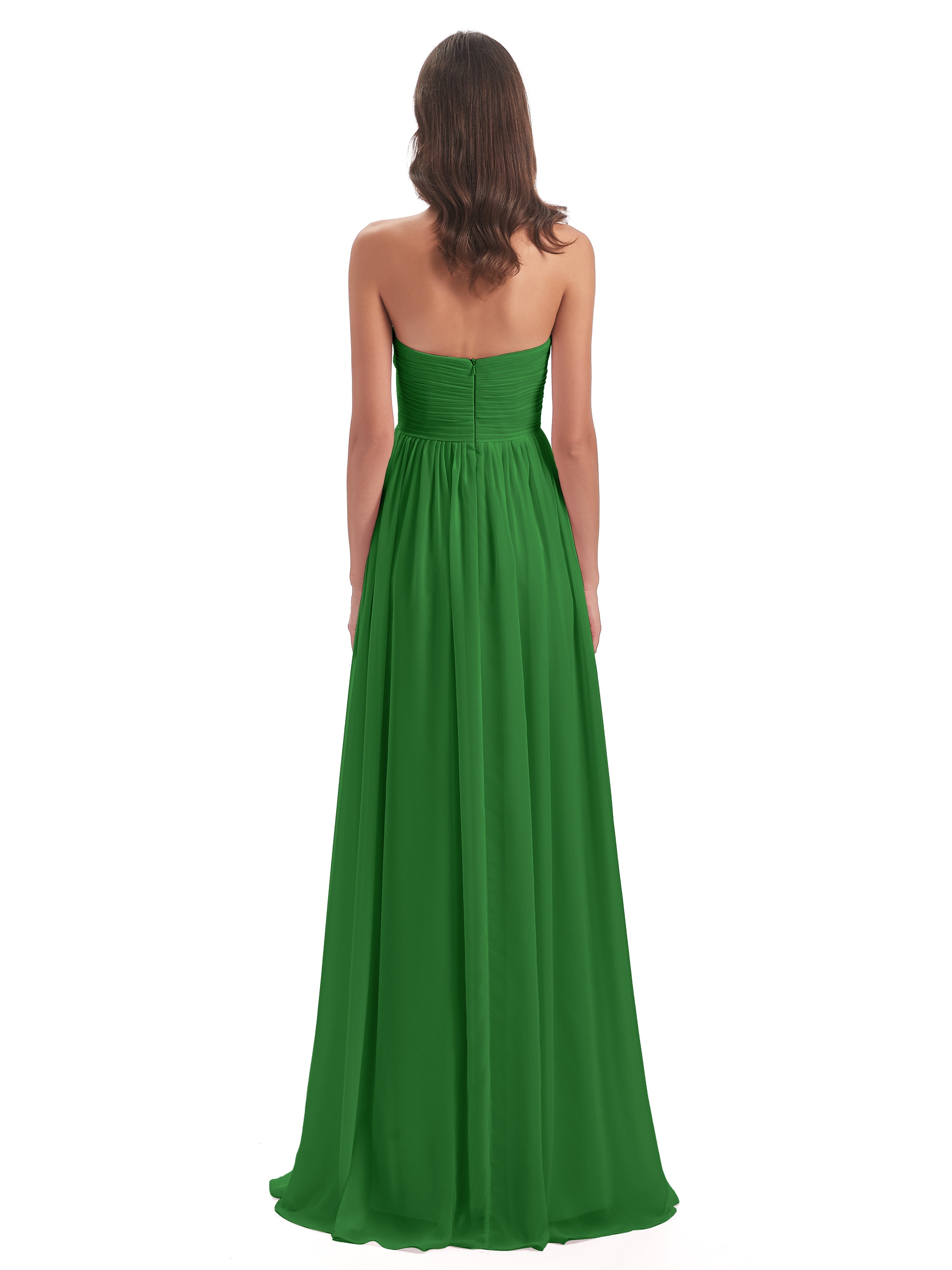 Robe Demoiselle D Honneur Vert Col Coeur Sans Manche Mousseline Robes Demoiselle D'Honneur