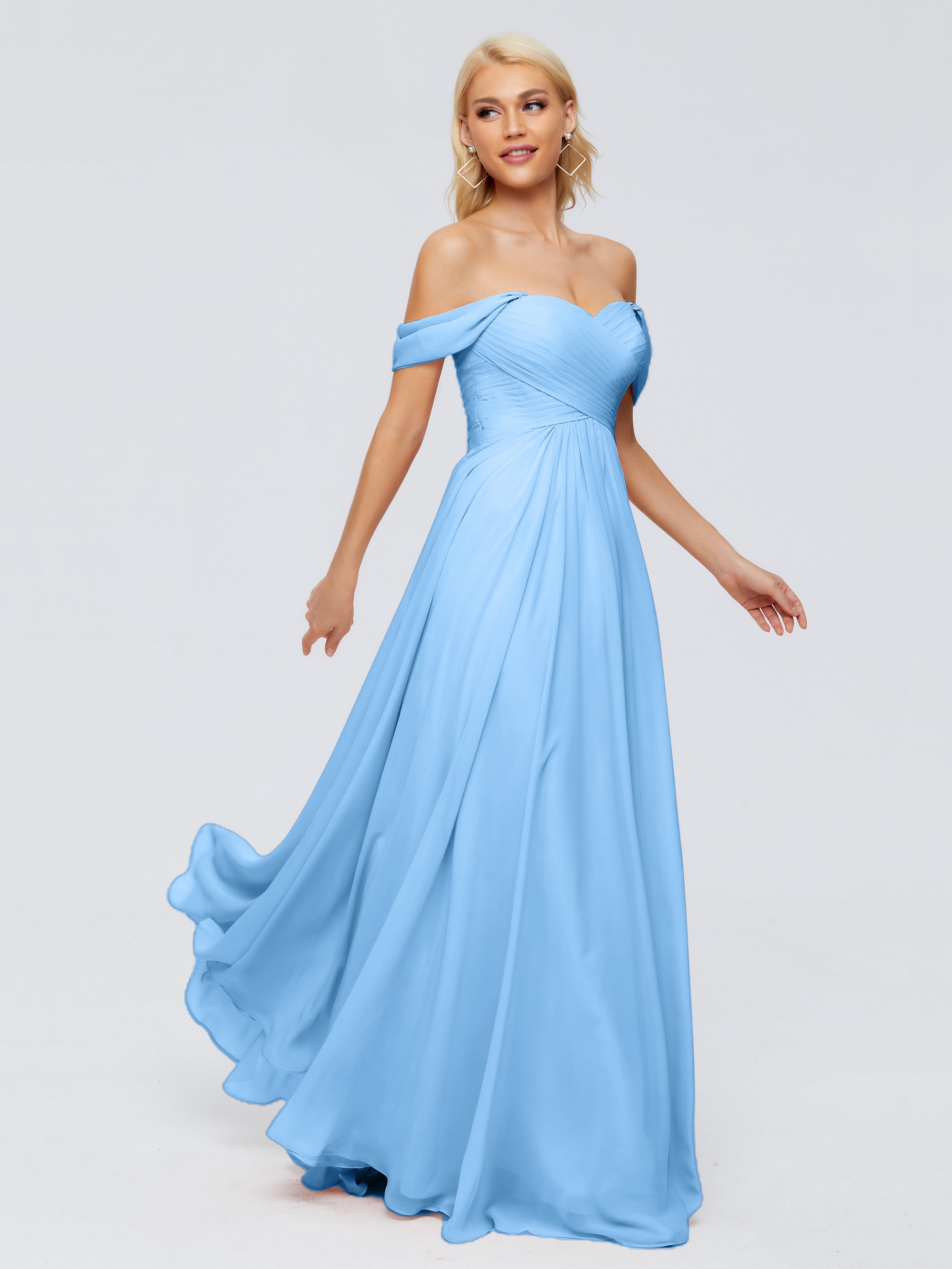 Robe Demoiselle Dhonneur Bleu Trapèze Encolure Dégagée Mousseline Robes Demoiselle D'Honneur