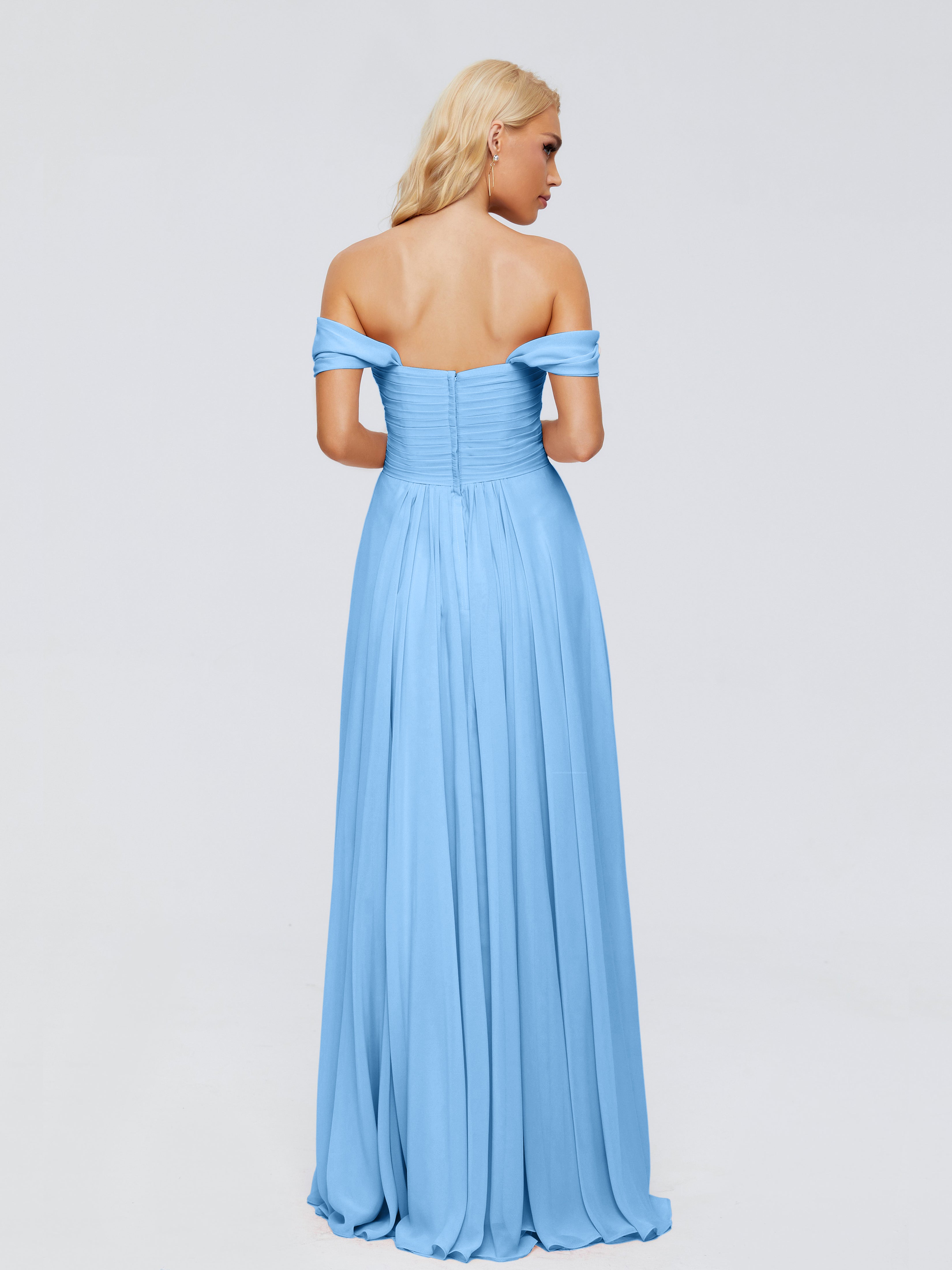 Robe Demoiselle Dhonneur Bleu Trapèze Encolure Dégagée Mousseline Robes Demoiselle D'Honneur