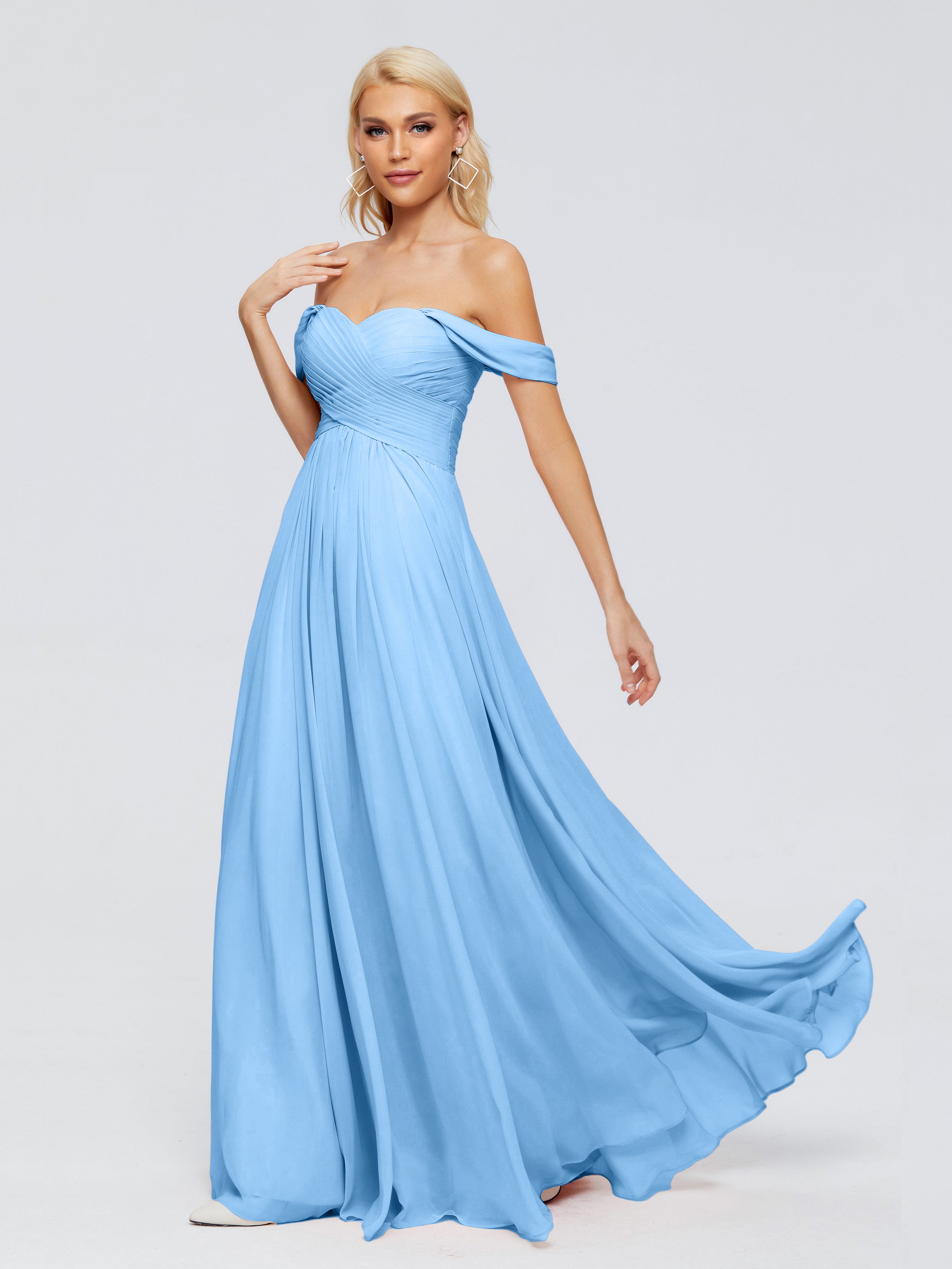 Robe Demoiselle Dhonneur Bleu Trapèze Encolure Dégagée Mousseline Robes Demoiselle D'Honneur
