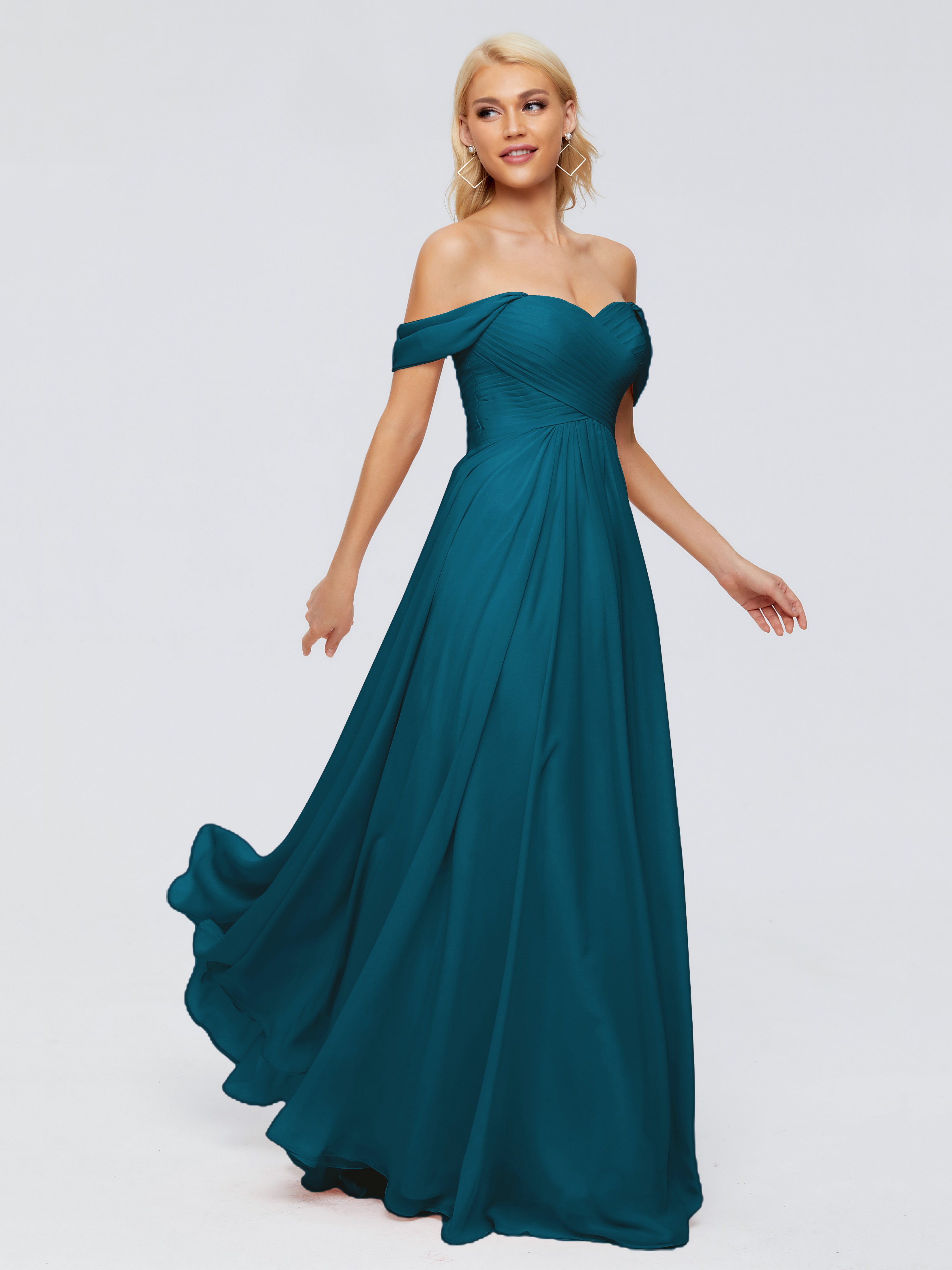 Robe De Demoiselle D'Honneur Bleu Encre Trapèze Encolure Dégagée Mousseline Robes Demoiselle D'Honneur