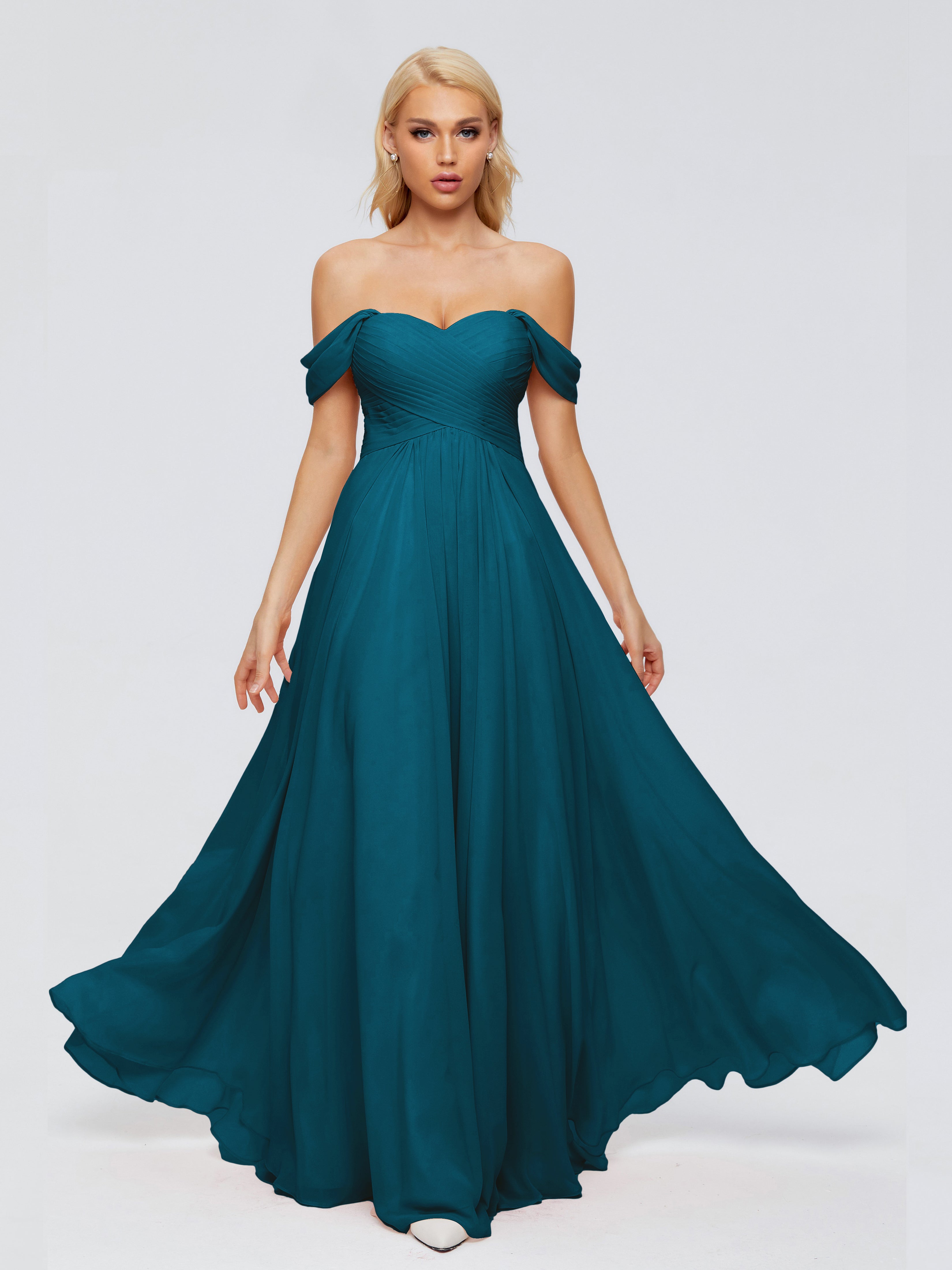 Robe De Demoiselle D'Honneur Bleu Encre Trapèze Encolure Dégagée Mousseline Robes Demoiselle D'Honneur