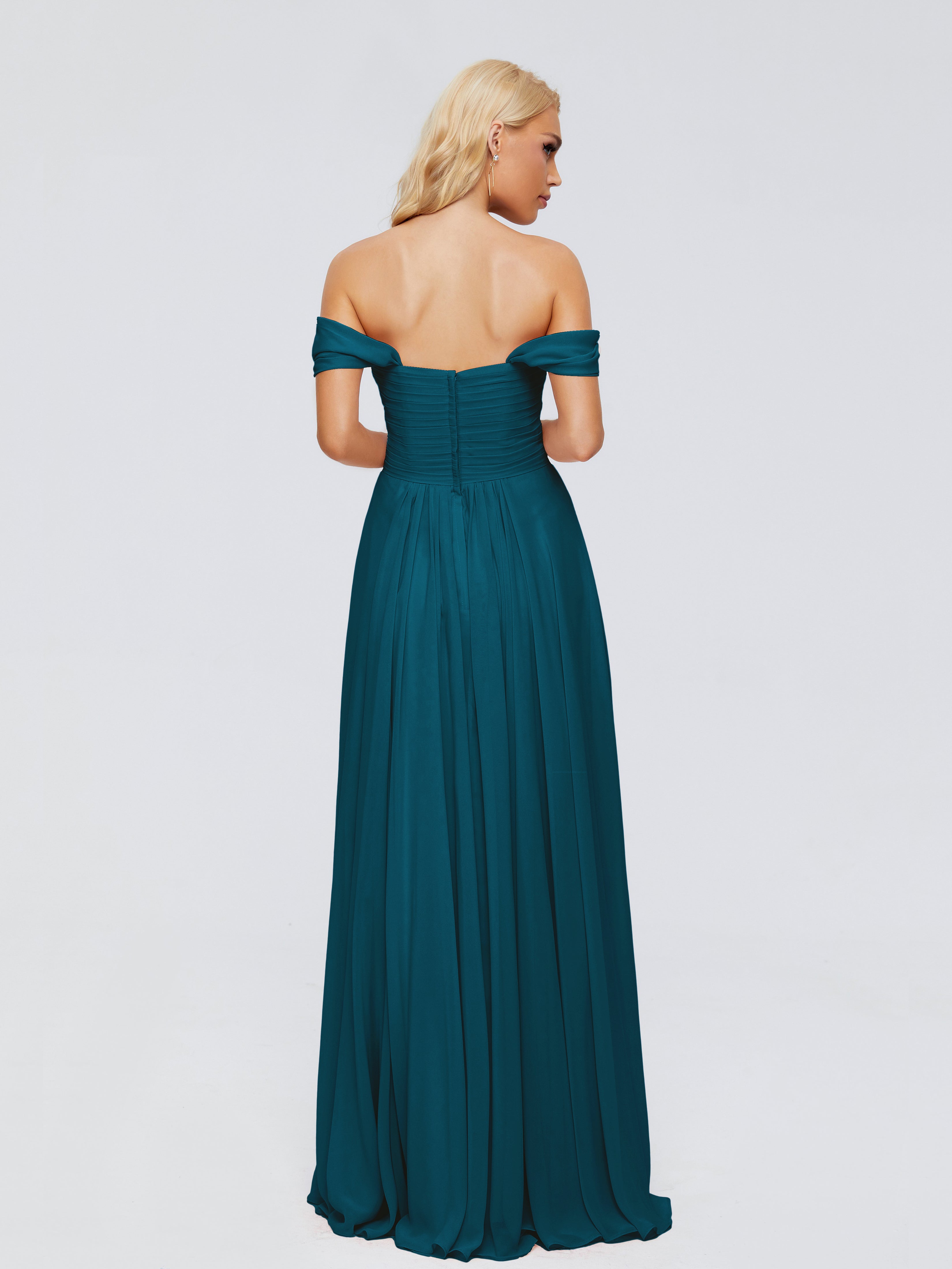 Robe De Demoiselle D'Honneur Bleu Encre Trapèze Encolure Dégagée Mousseline Robes Demoiselle D'Honneur