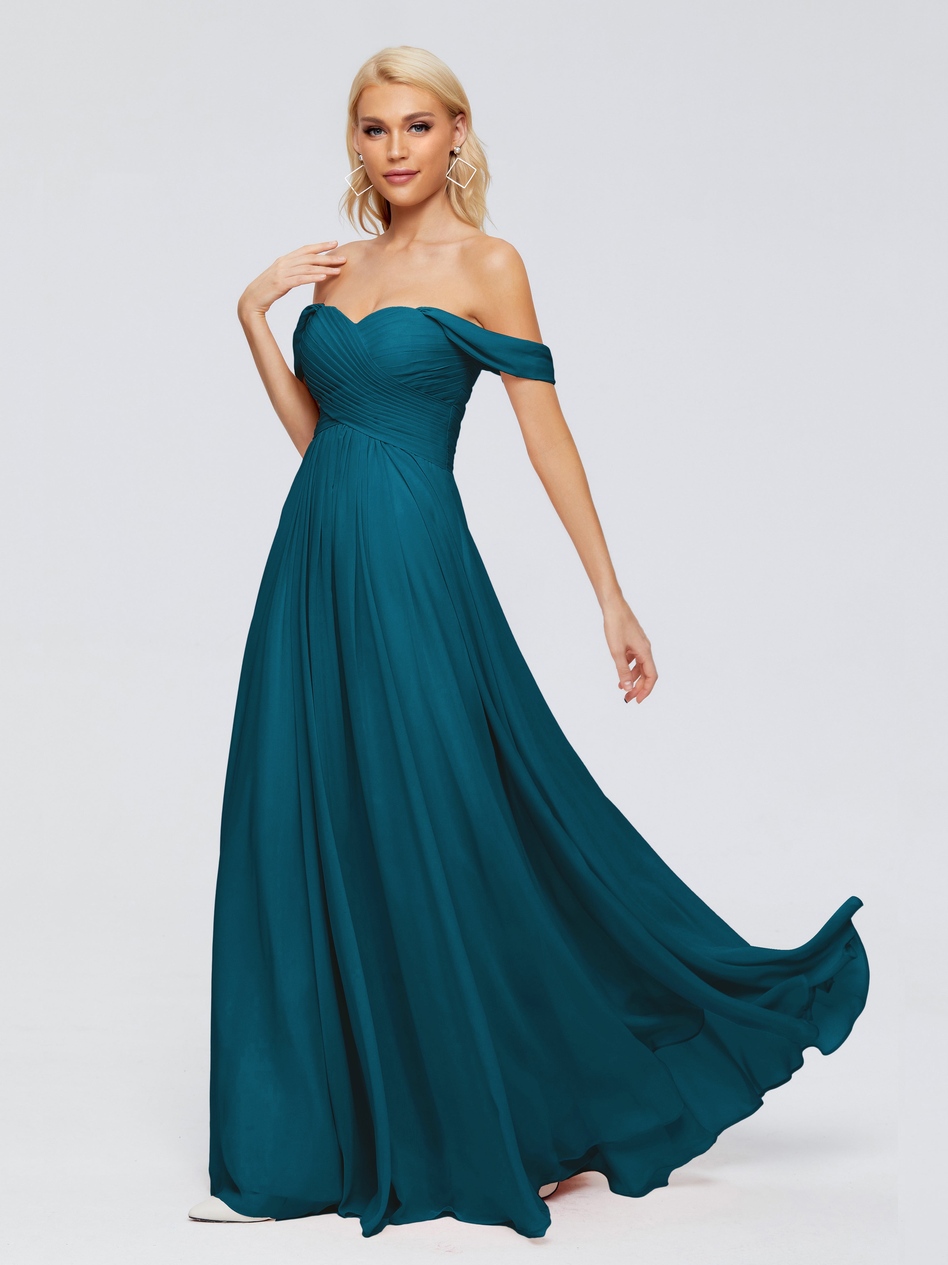 Robe De Demoiselle D'Honneur Bleu Encre Trapèze Encolure Dégagée Mousseline Robes Demoiselle D'Honneur