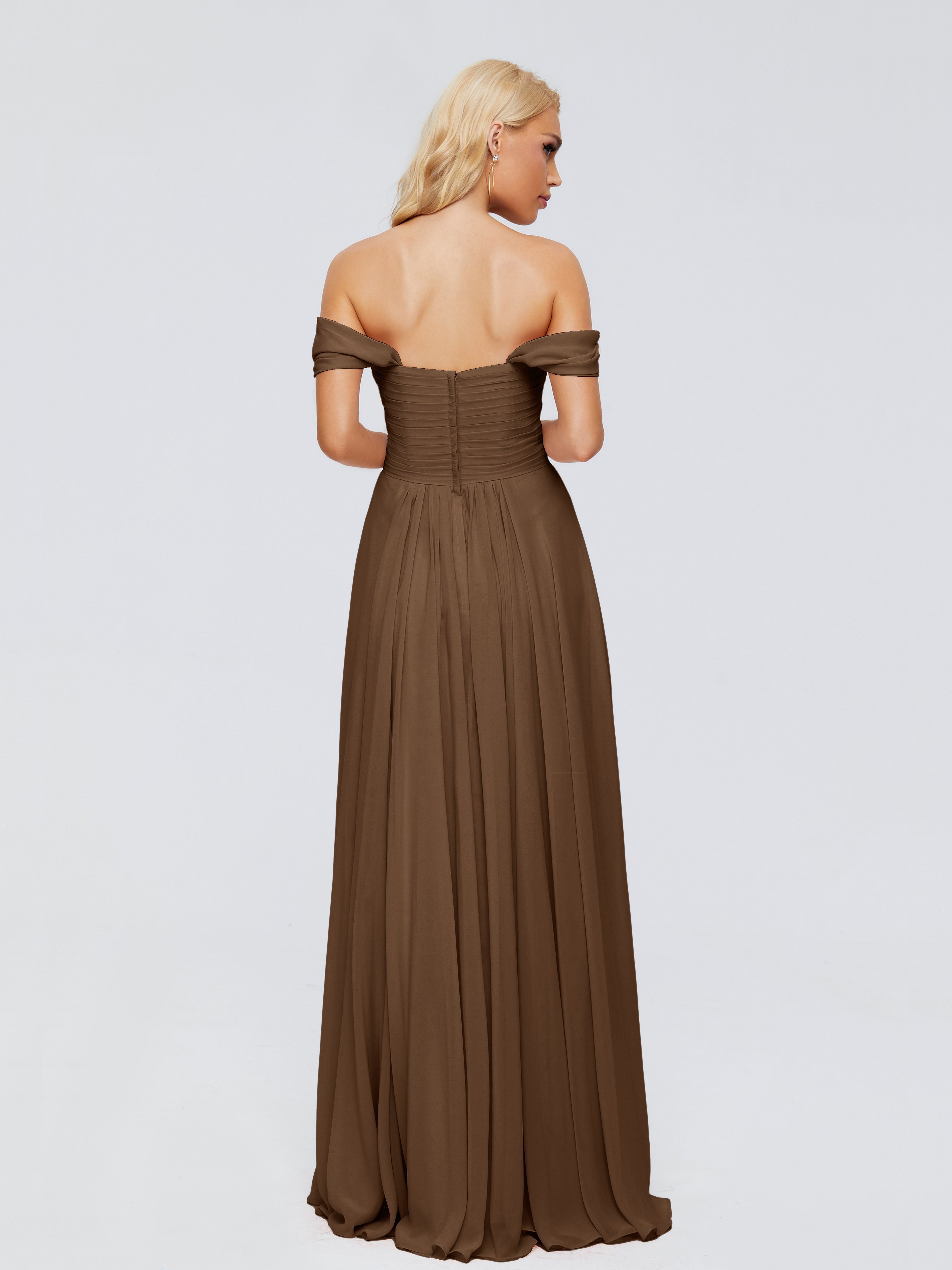 Robe Demoiselle D Honneur Brun Trapèze Encolure Dégagée Mousseline Robes Demoiselle D'Honneur