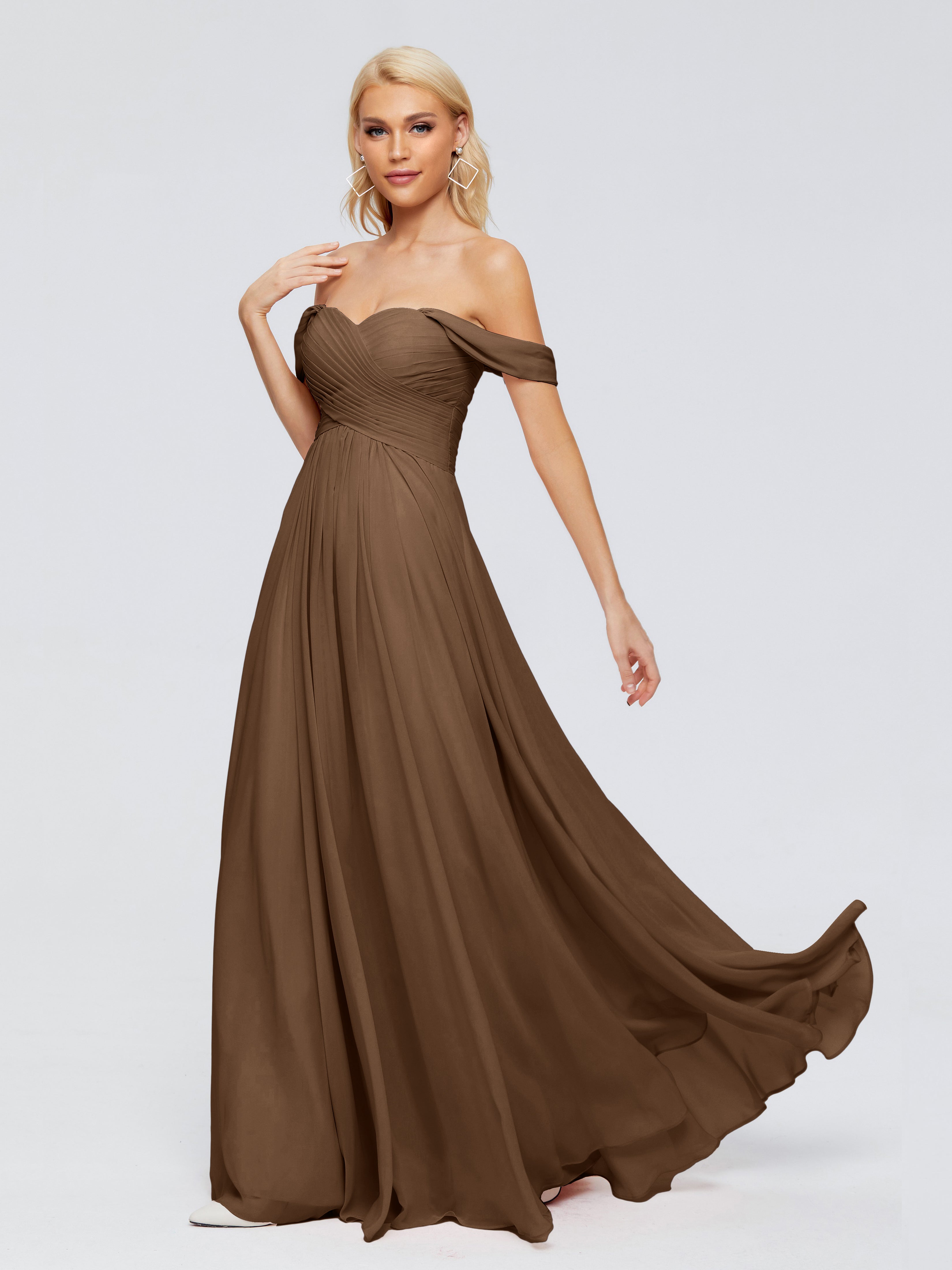 Robe Demoiselle D Honneur Brun Trapèze Encolure Dégagée Mousseline Robes Demoiselle D'Honneur