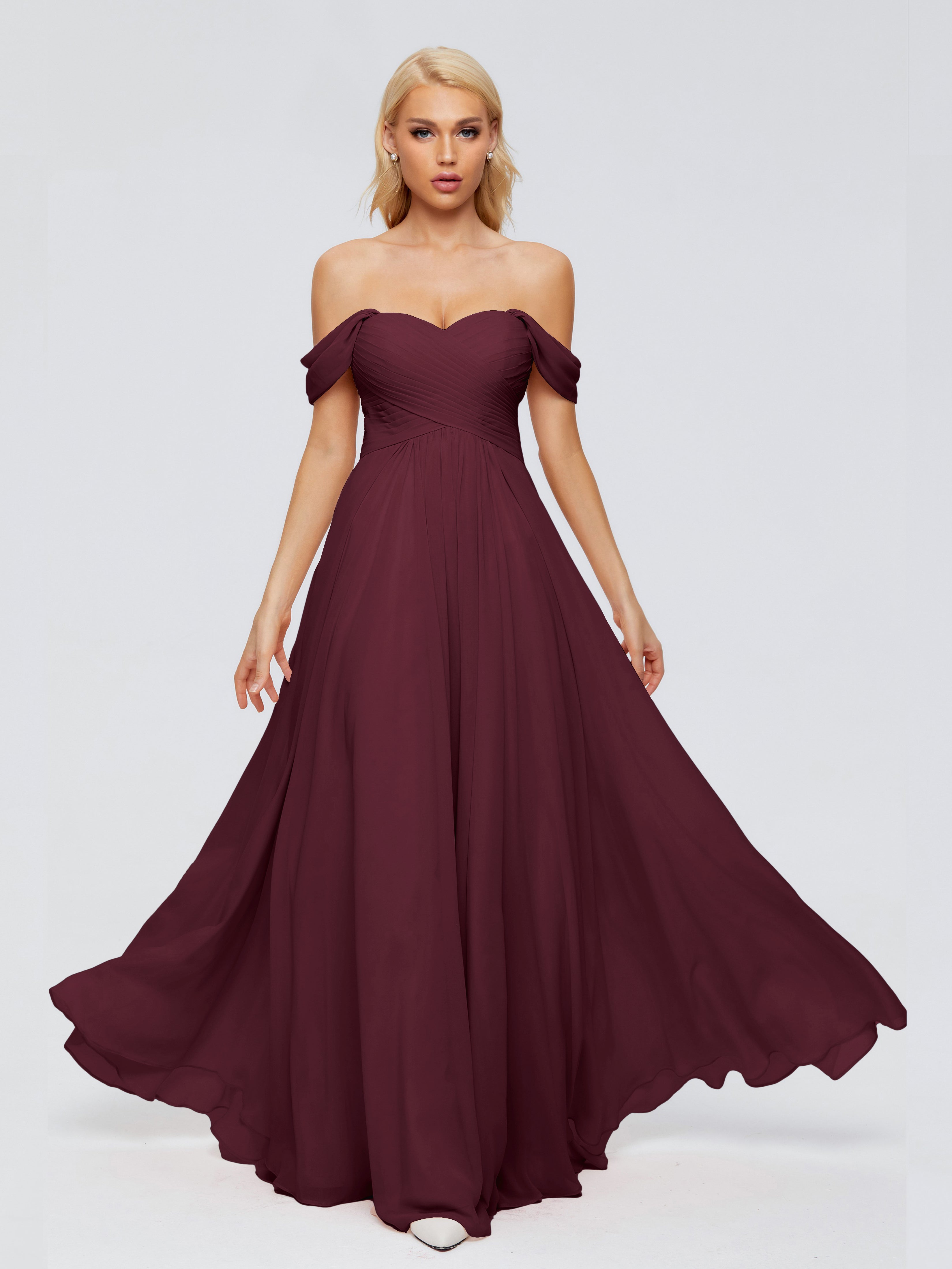 Robes De Demoiselle D'Honneur Cabernet Trapèze Encolure Dégagée Mousseline Robes Demoiselle D'Honneur