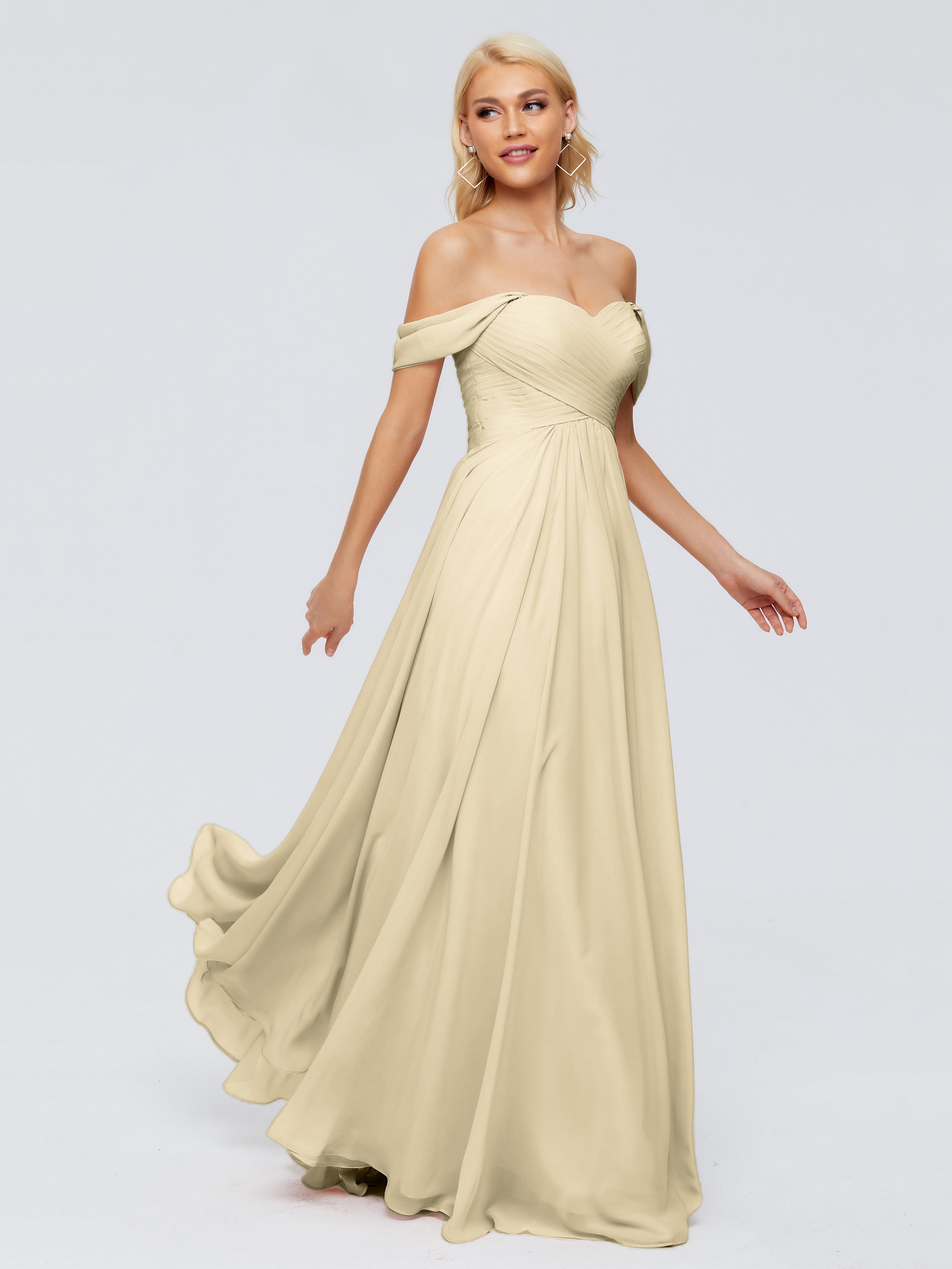 Robe Couleur Champagne Demoiselle D Honneur Trapèze Encolure Dégagée Mousseline Robes Demoiselle D'Honneur