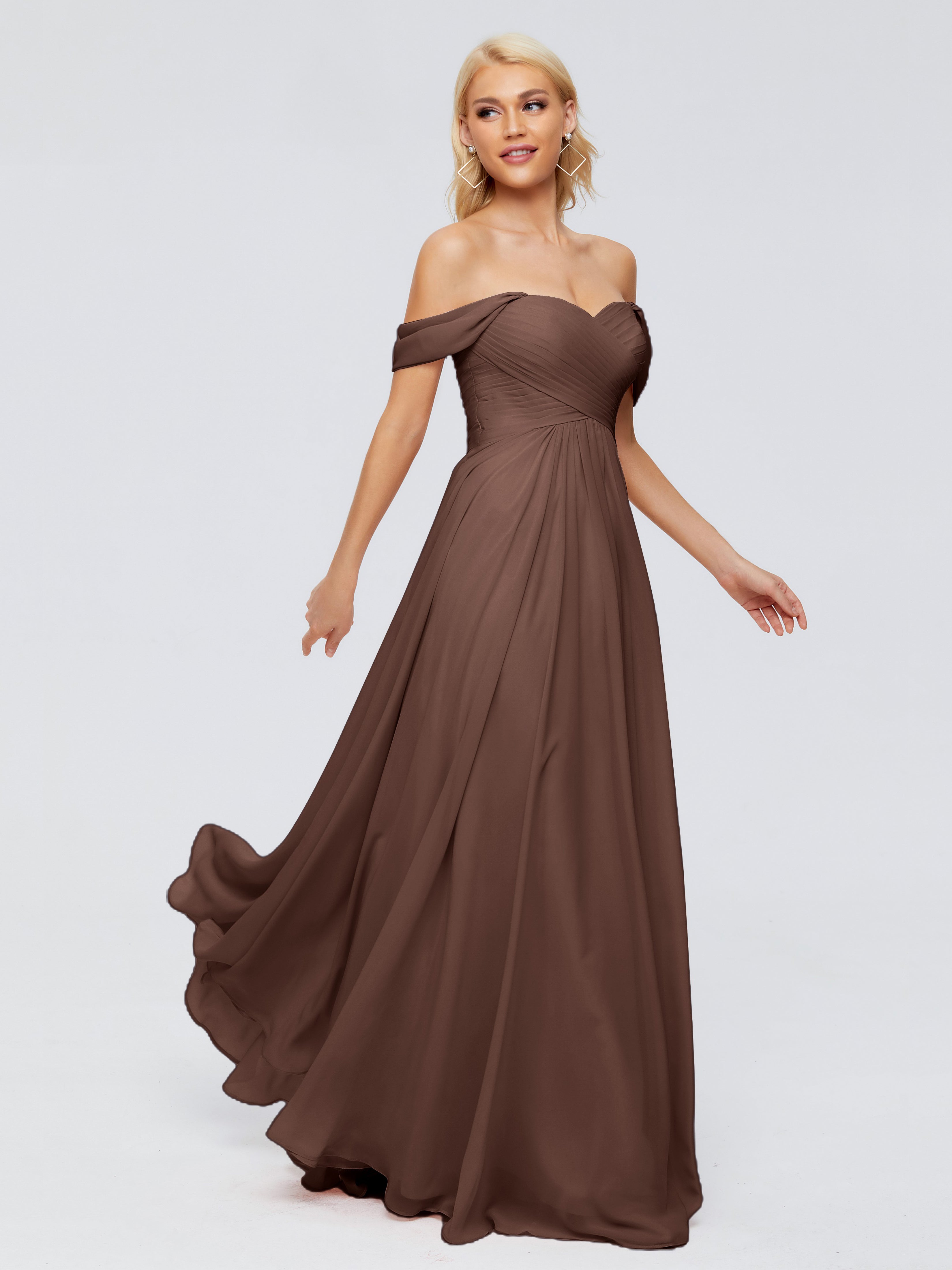 Robe De Demoiselle D Honneur Chocolat Trapèze Encolure Dégagée Mousseline Robes Demoiselle D'Honneur