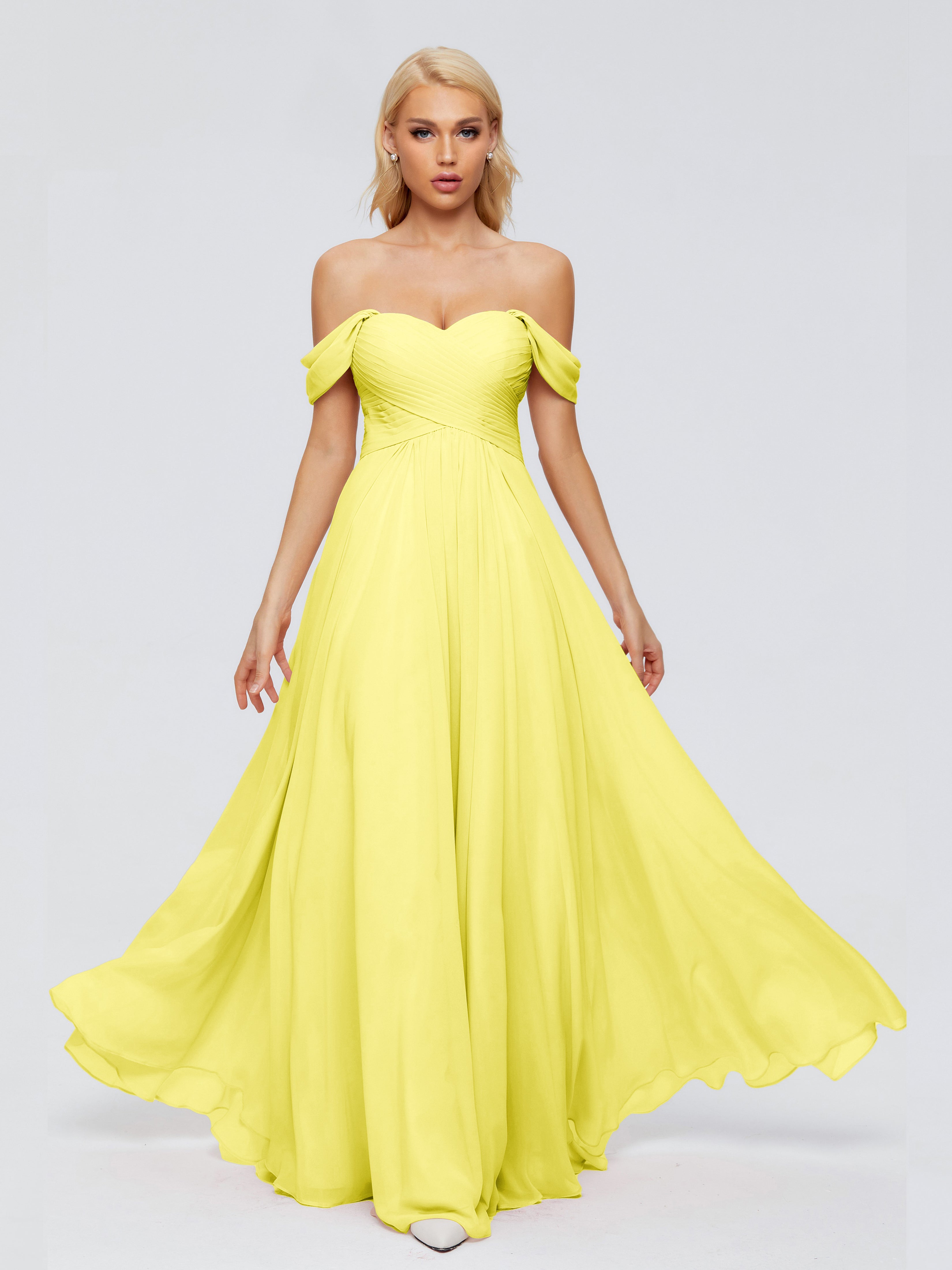 Robes De Demoiselle D'Honneur Citron Trapèze Encolure Dégagée Mousseline Robes Demoiselle D'Honneur