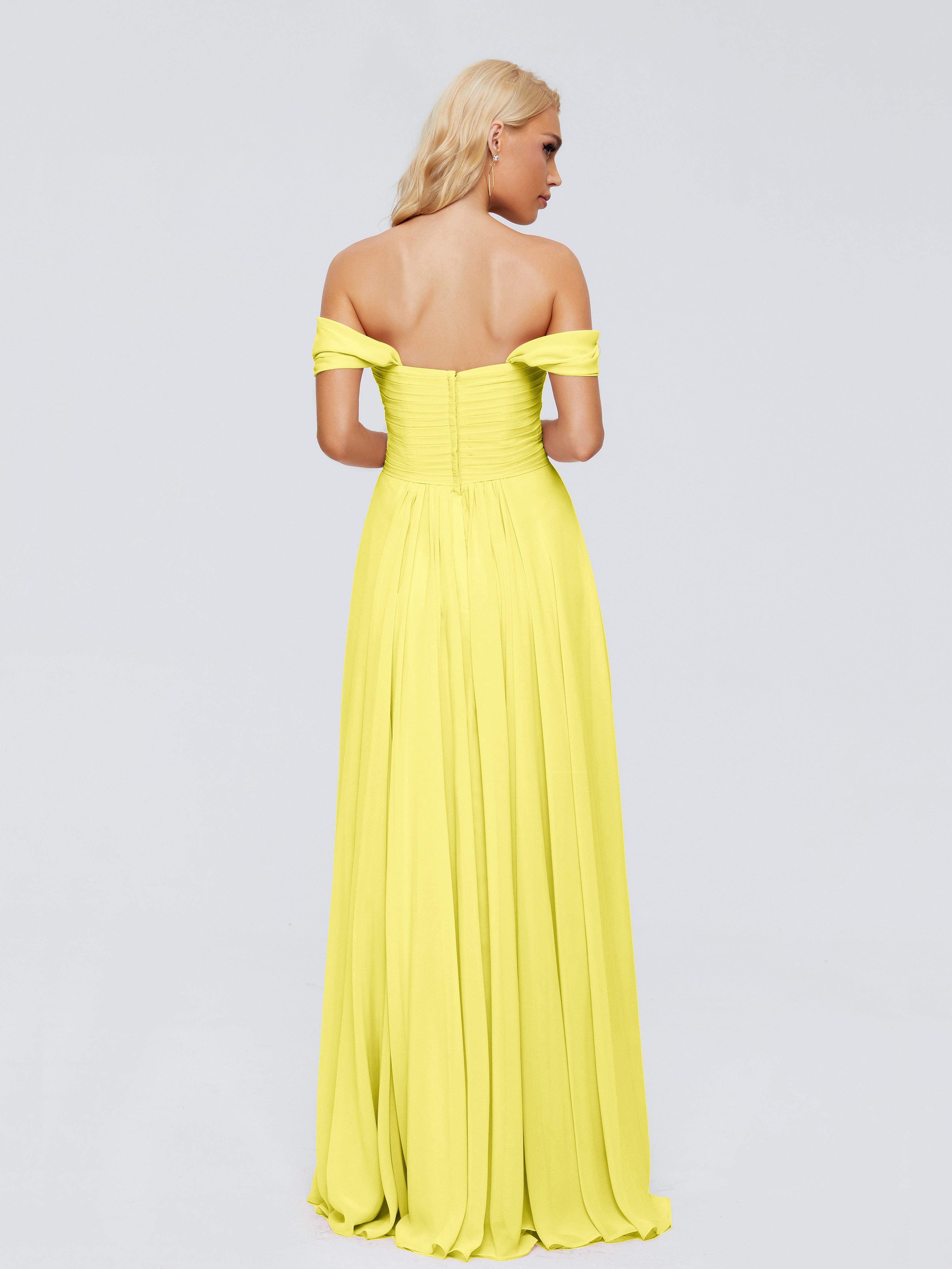 Robes De Demoiselle D'Honneur Citron Trapèze Encolure Dégagée Mousseline Robes Demoiselle D'Honneur