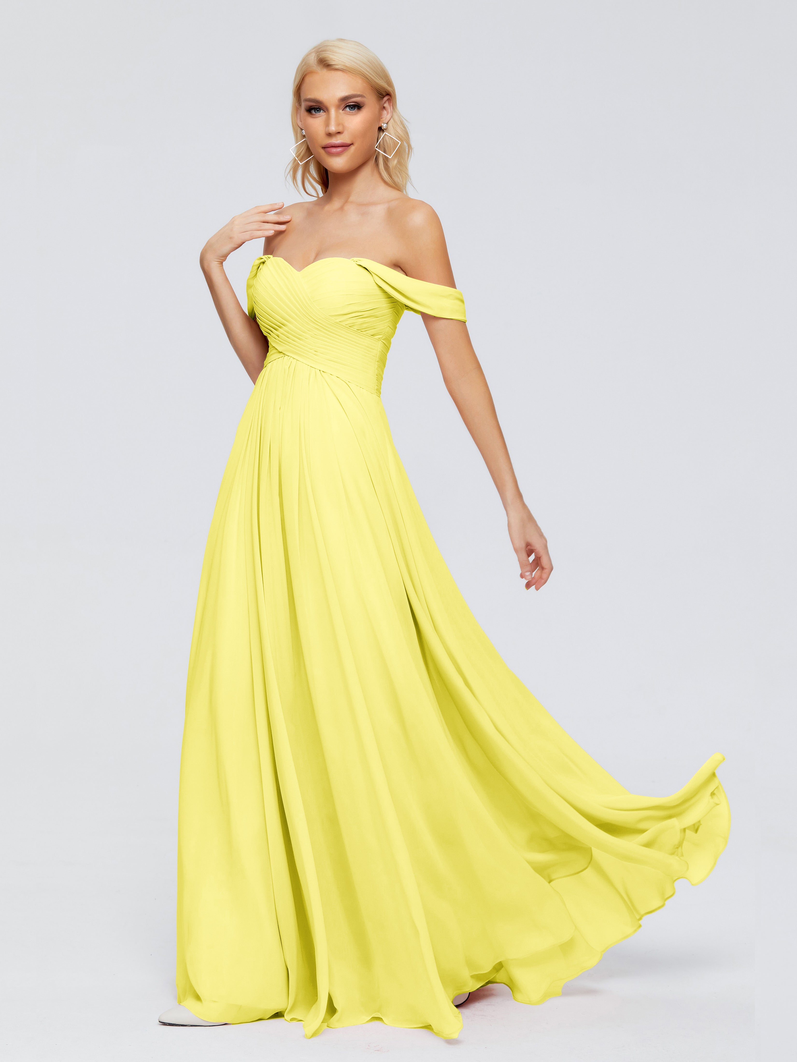 Robes De Demoiselle D'Honneur Citron Trapèze Encolure Dégagée Mousseline Robes Demoiselle D'Honneur