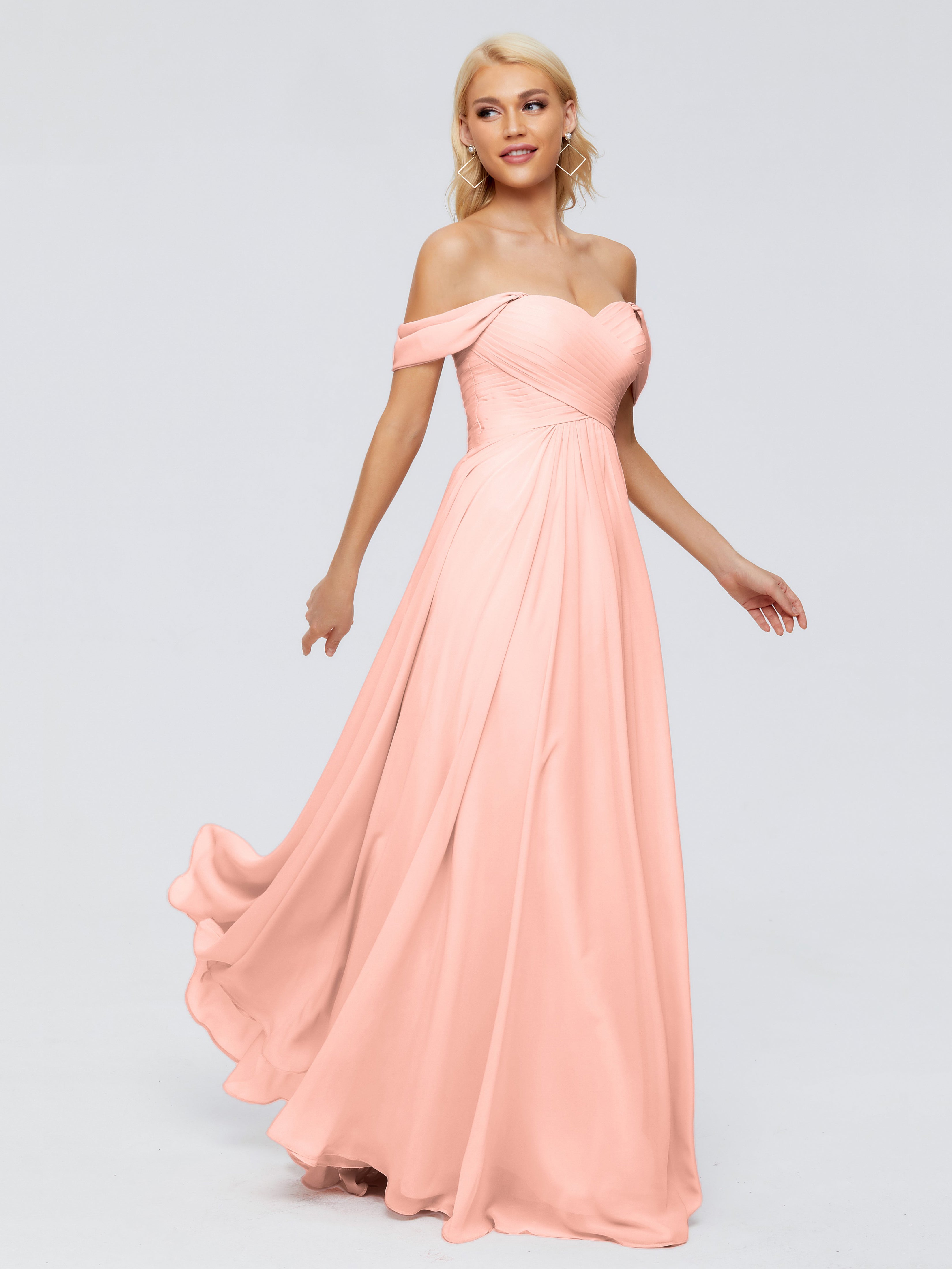 Robe De Demoiselle D Honneur Corail Trapèze Encolure Dégagée Mousseline Robes Demoiselle D'Honneur