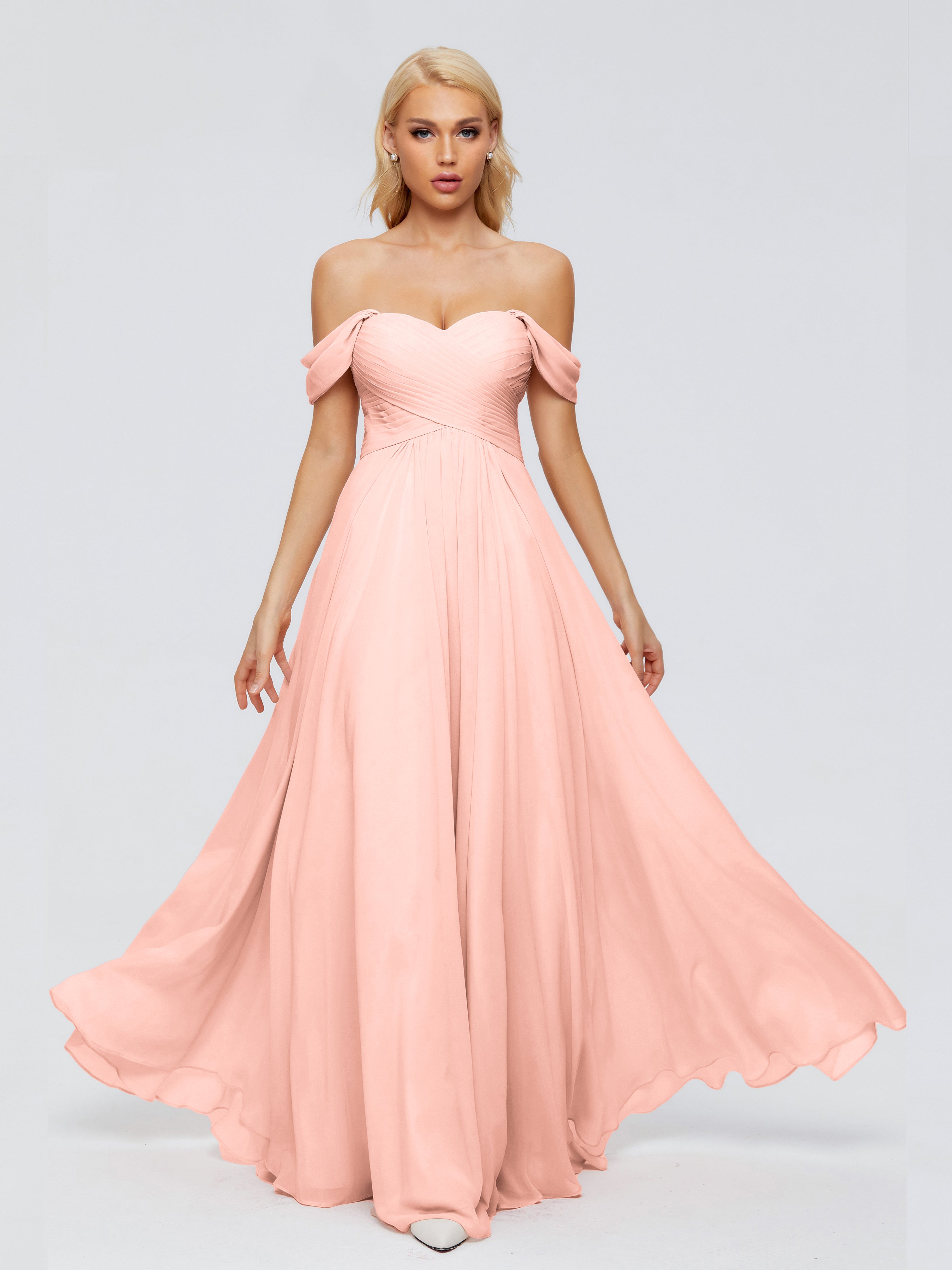 Robe De Demoiselle D Honneur Corail Trapèze Encolure Dégagée Mousseline Robes Demoiselle D'Honneur