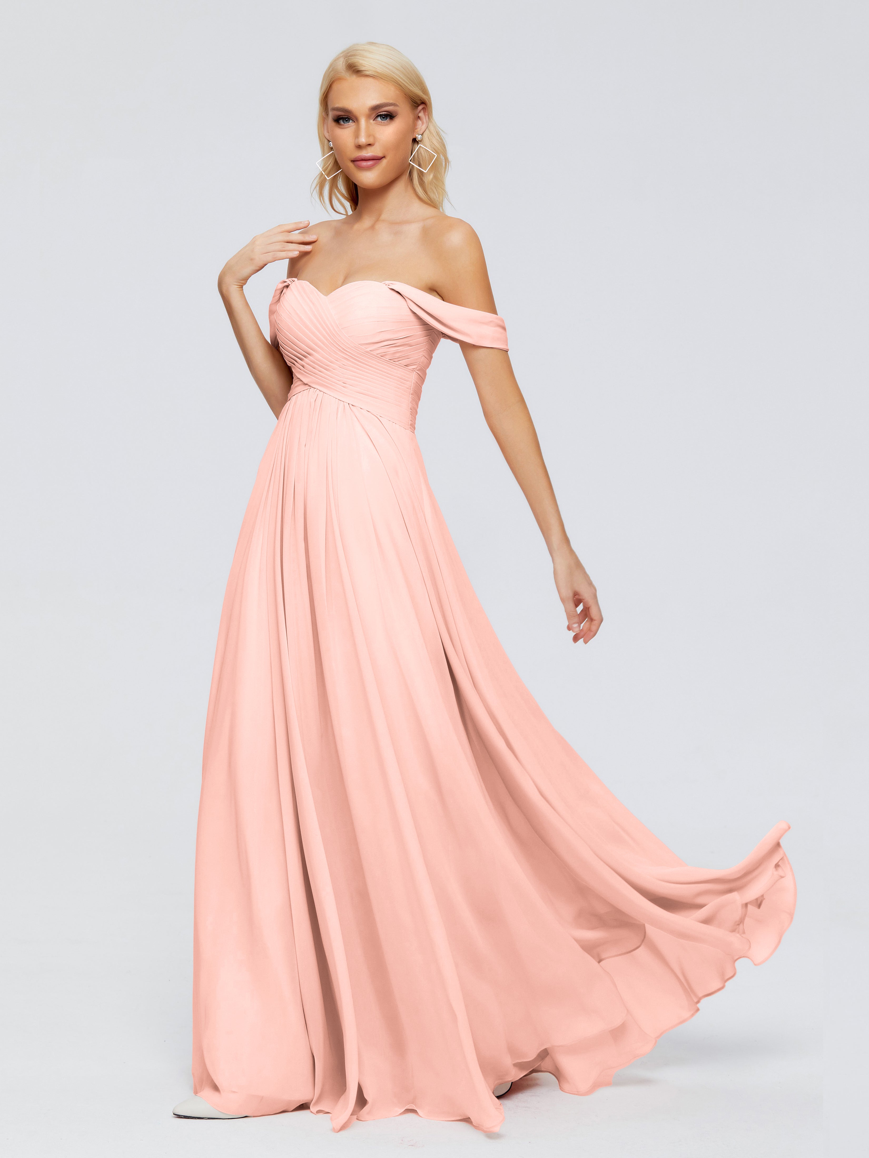 Robe De Demoiselle D Honneur Corail Trapèze Encolure Dégagée Mousseline Robes Demoiselle D'Honneur