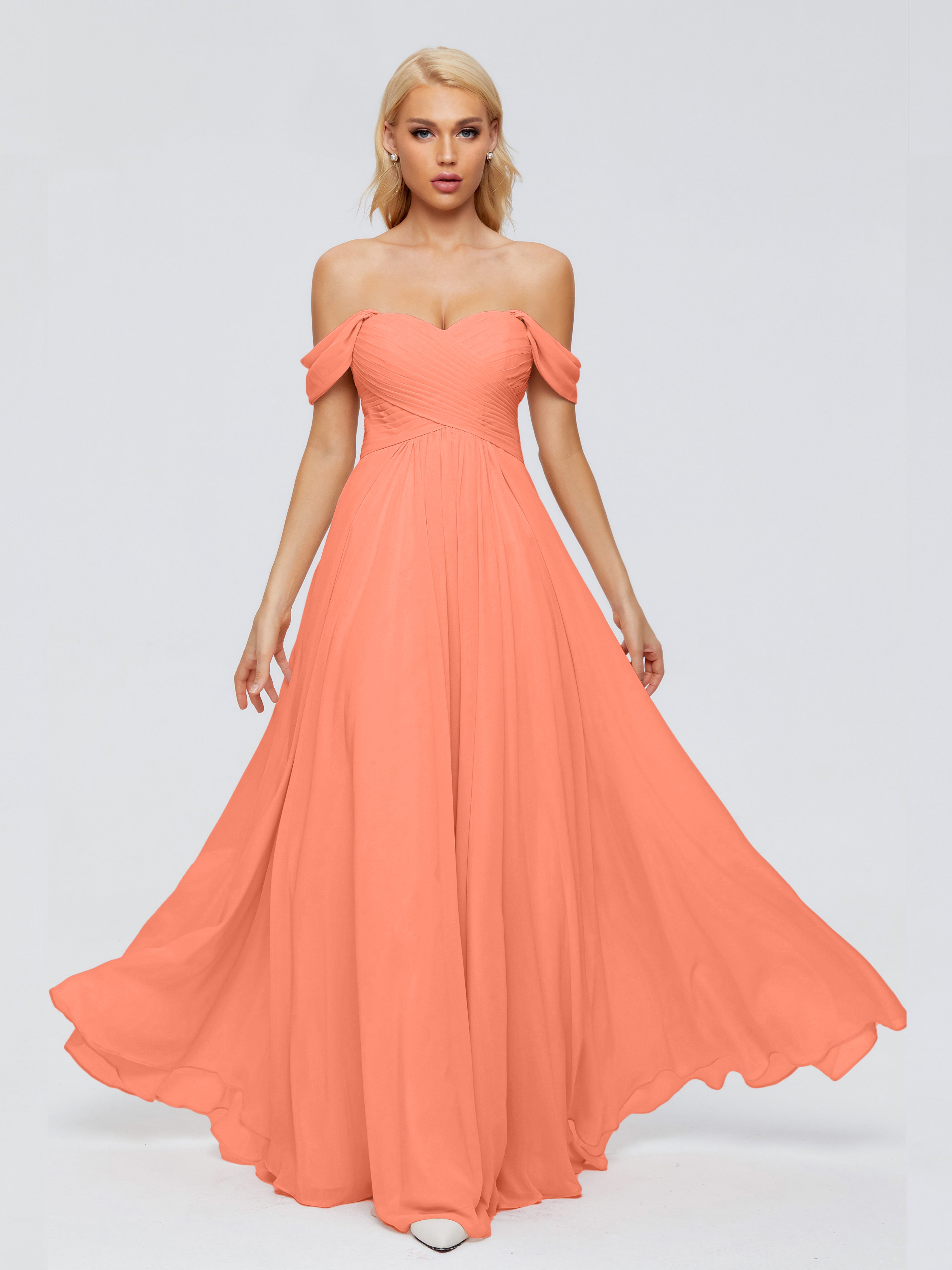 Robes De Demoiselle D'Honneur Coucher De Soleil Trapèze Encolure Dégagée Mousseline Robes Demoiselle D'Honneur