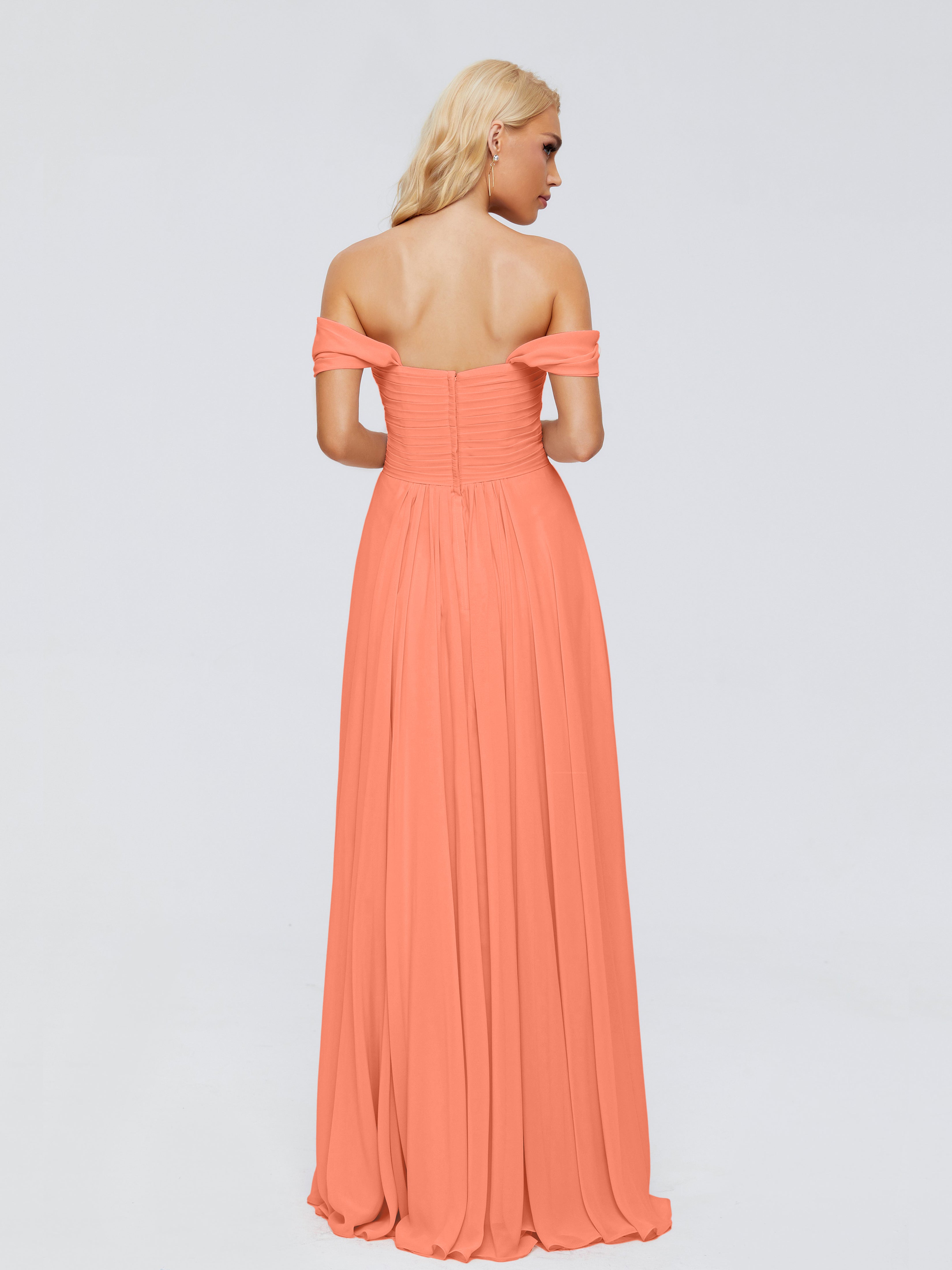 Robes De Demoiselle D'Honneur Coucher De Soleil Trapèze Encolure Dégagée Mousseline Robes Demoiselle D'Honneur