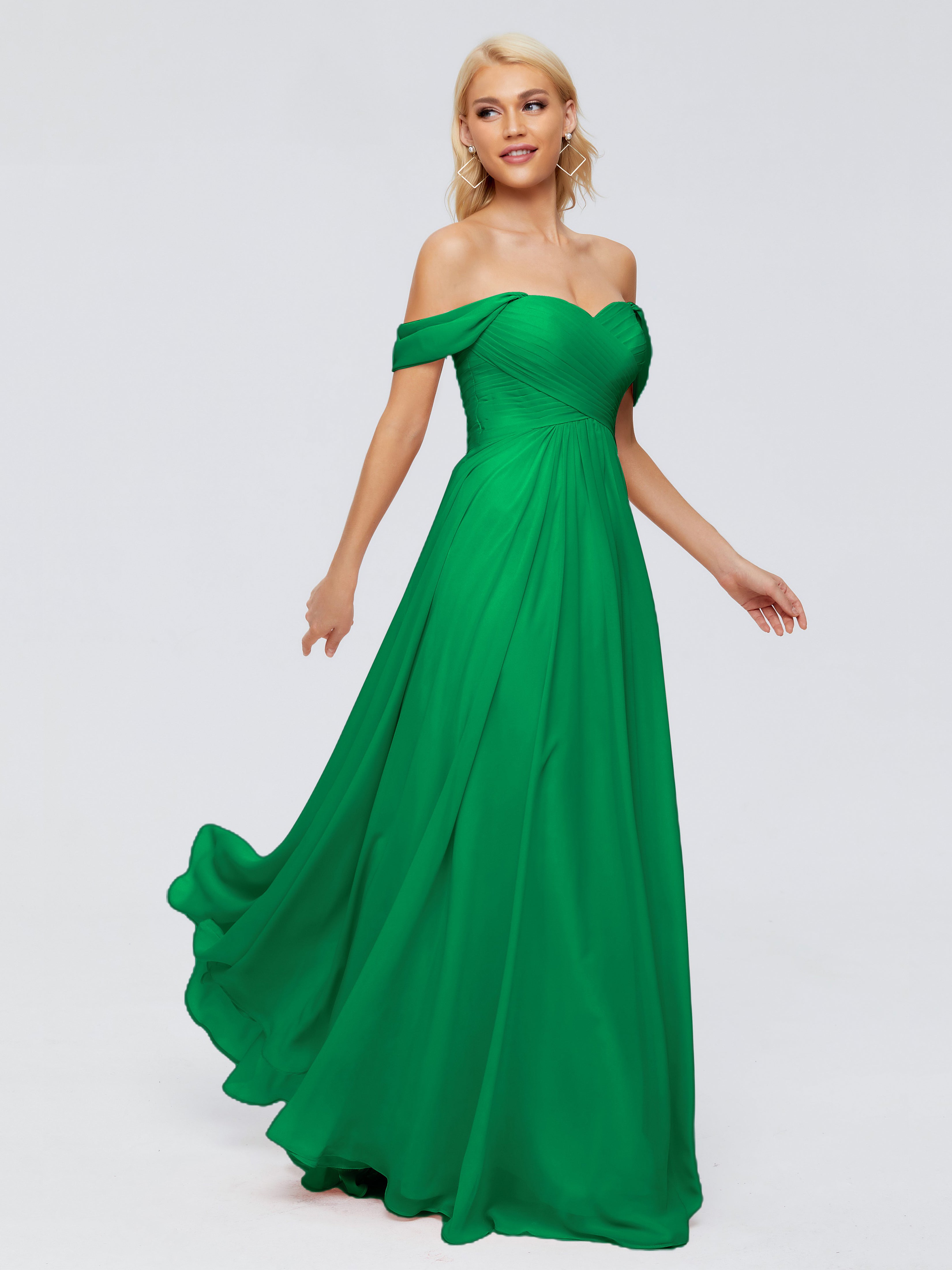 Robes De Demoiselle D'Honneur Vert Émeraude Foncé Trapèze Encolure Dégagée Mousseline Robes Demoiselle D'Honneur