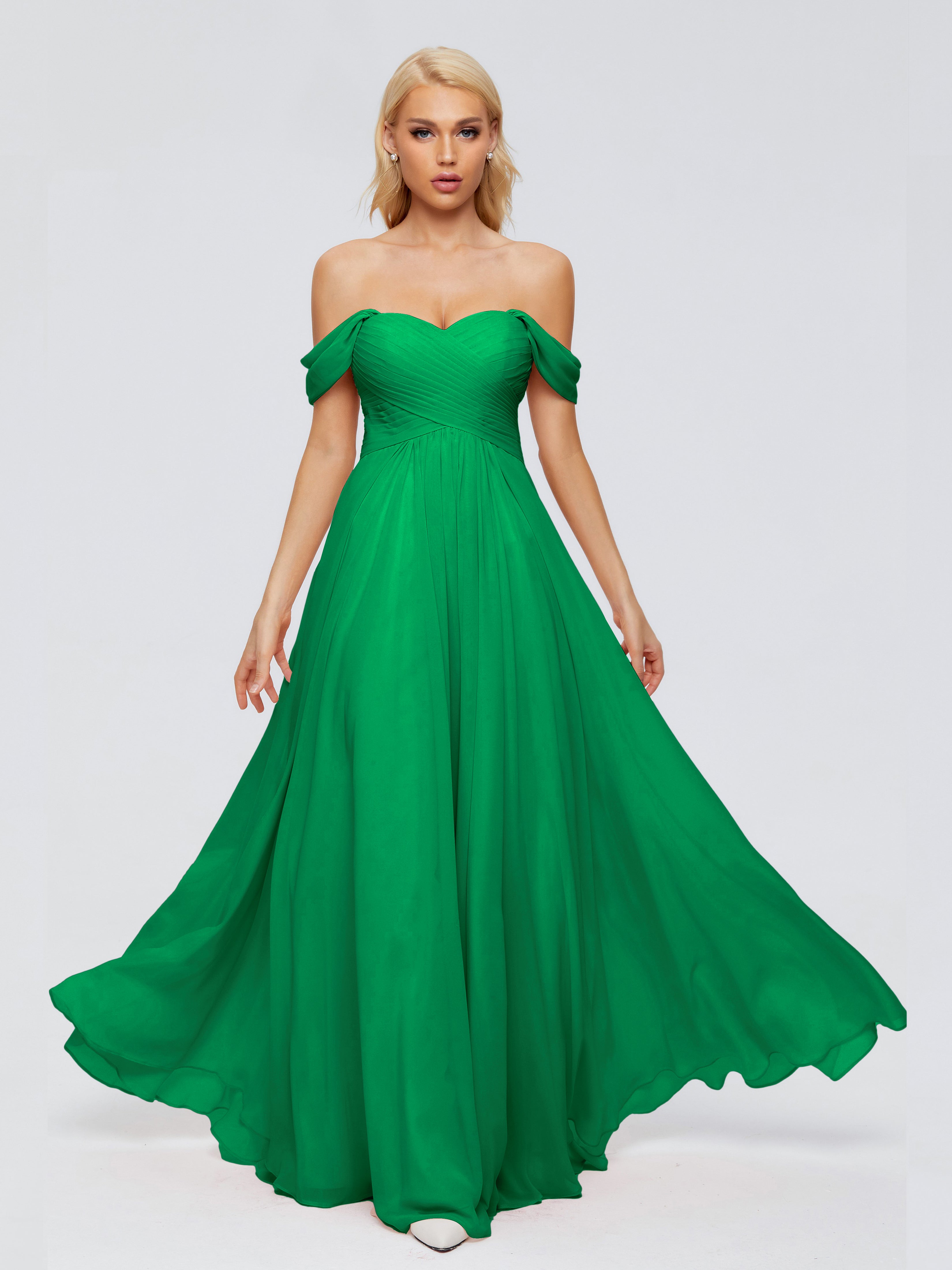 Robes De Demoiselle D'Honneur Vert Émeraude Foncé Trapèze Encolure Dégagée Mousseline Robes Demoiselle D'Honneur