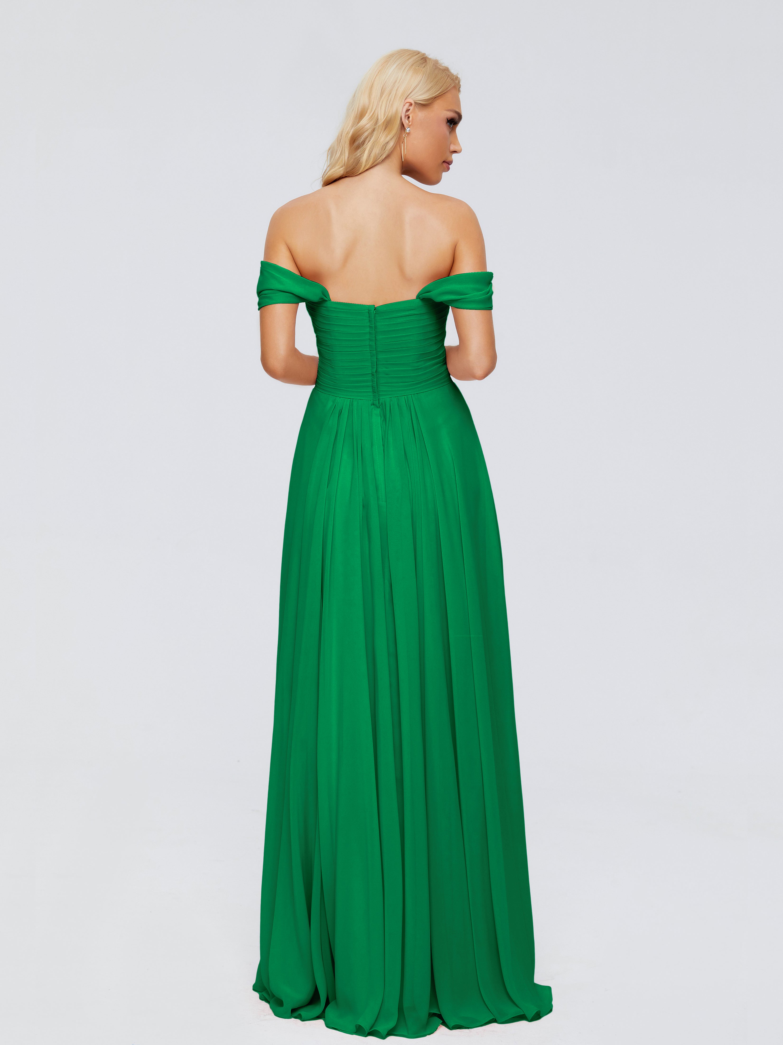 Robes De Demoiselle D'Honneur Vert Émeraude Foncé Trapèze Encolure Dégagée Mousseline Robes Demoiselle D'Honneur