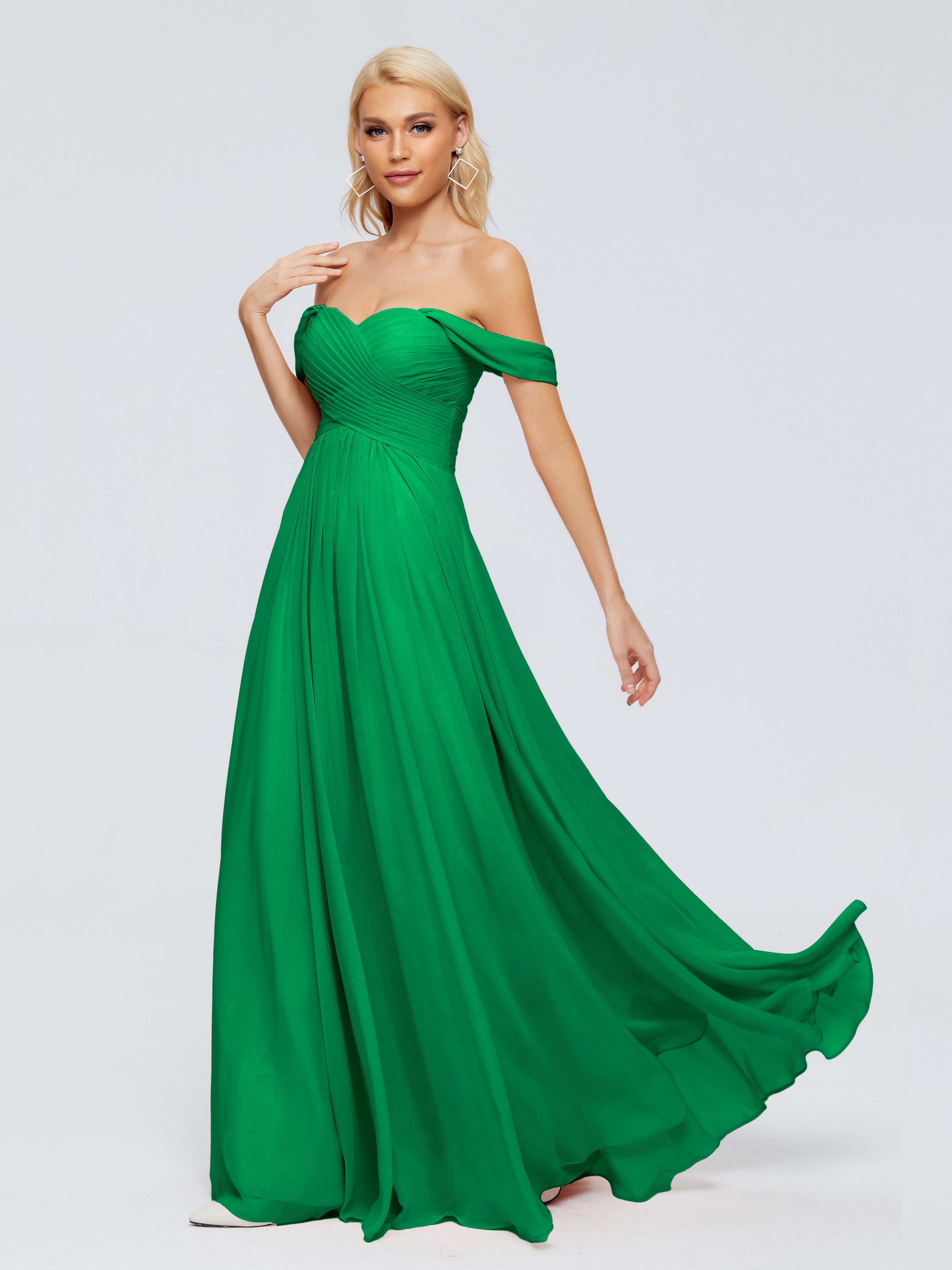 Robes De Demoiselle D'Honneur Vert Émeraude Foncé Trapèze Encolure Dégagée Mousseline Robes Demoiselle D'Honneur