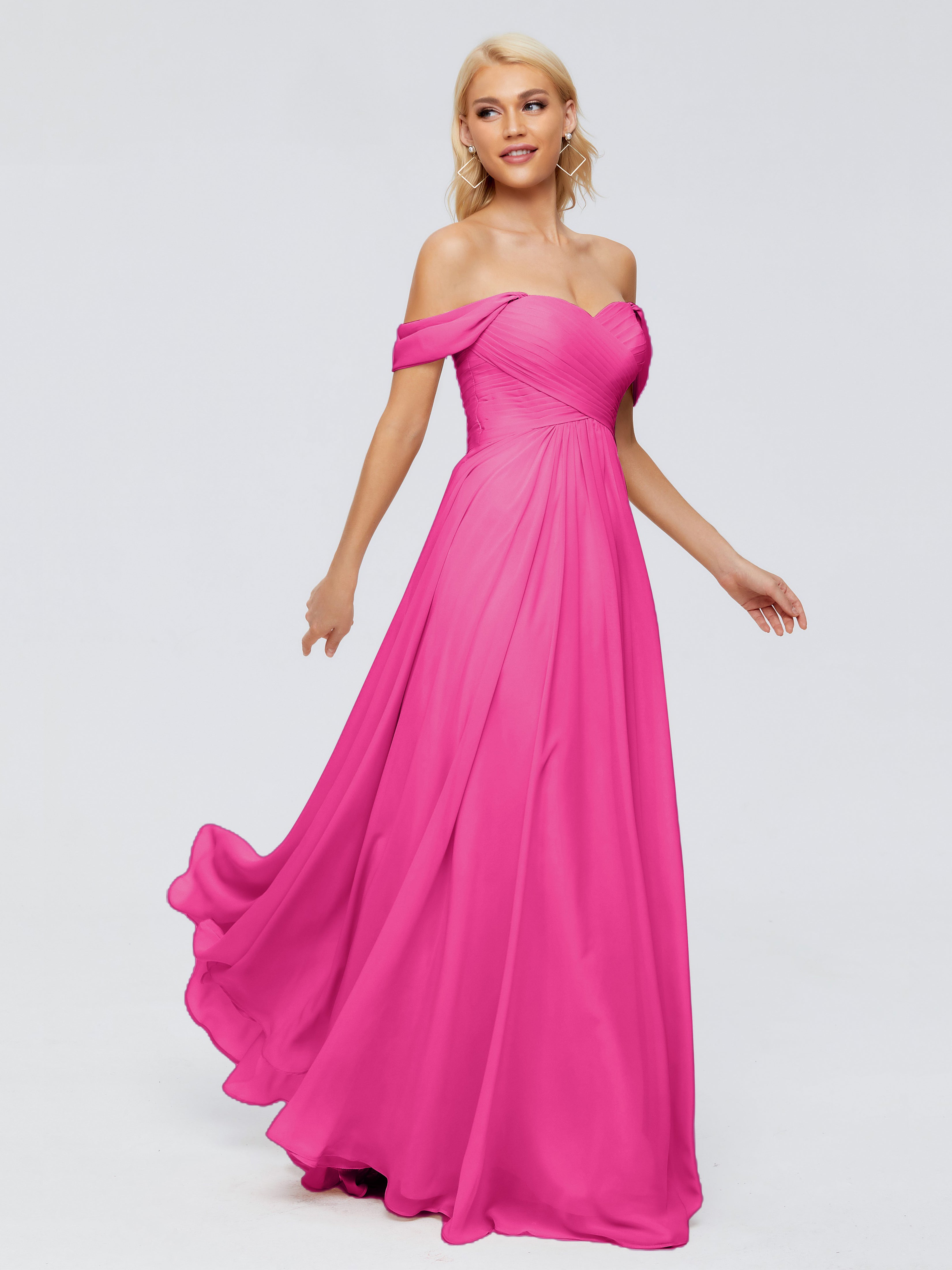 Robe Fuchsia Demoiselle D Honneur Trapèze Encolure Dégagée Mousseline Robes Demoiselle D'Honneur