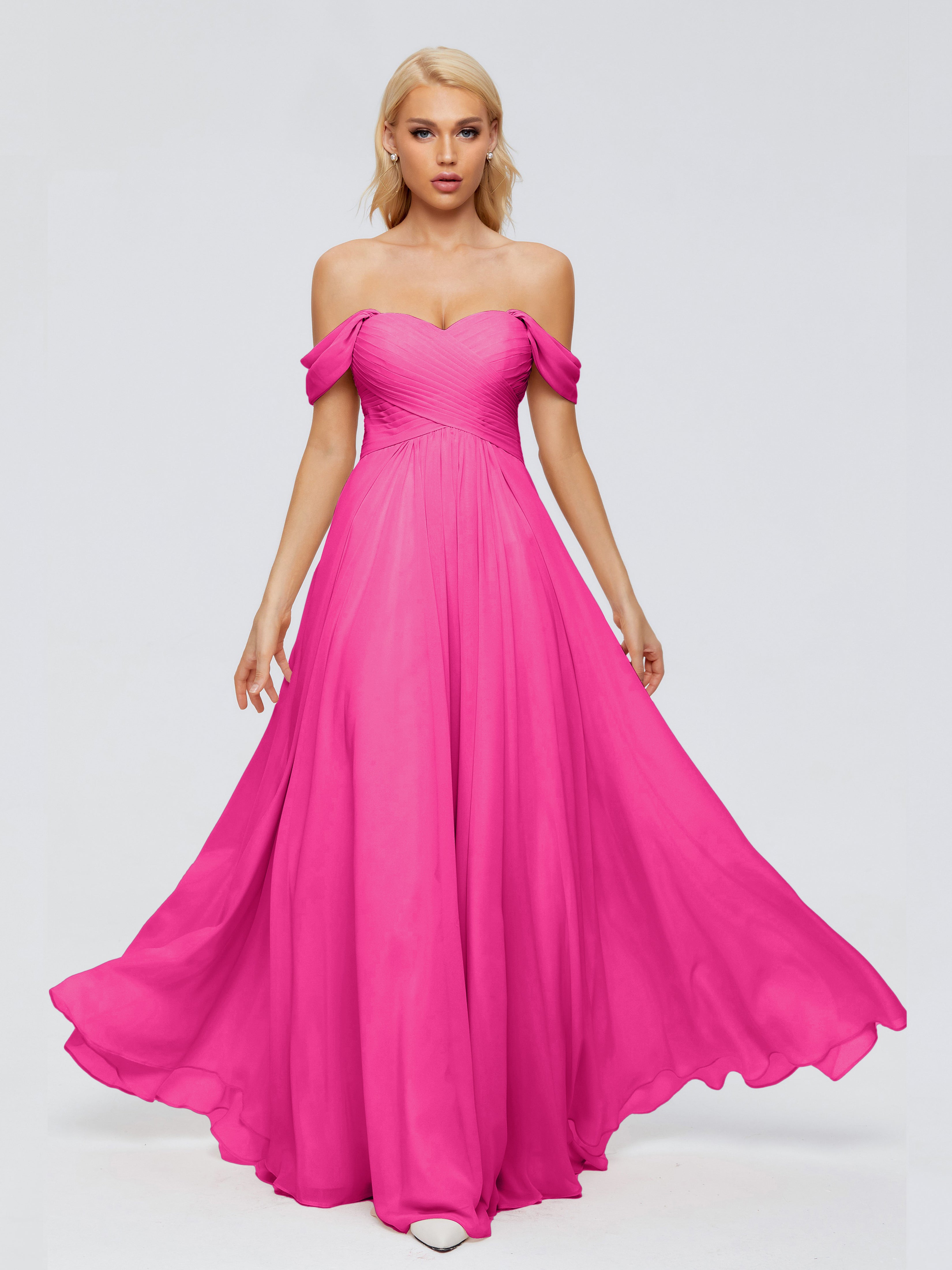 Robe Fuchsia Demoiselle D Honneur Trapèze Encolure Dégagée Mousseline Robes Demoiselle D'Honneur