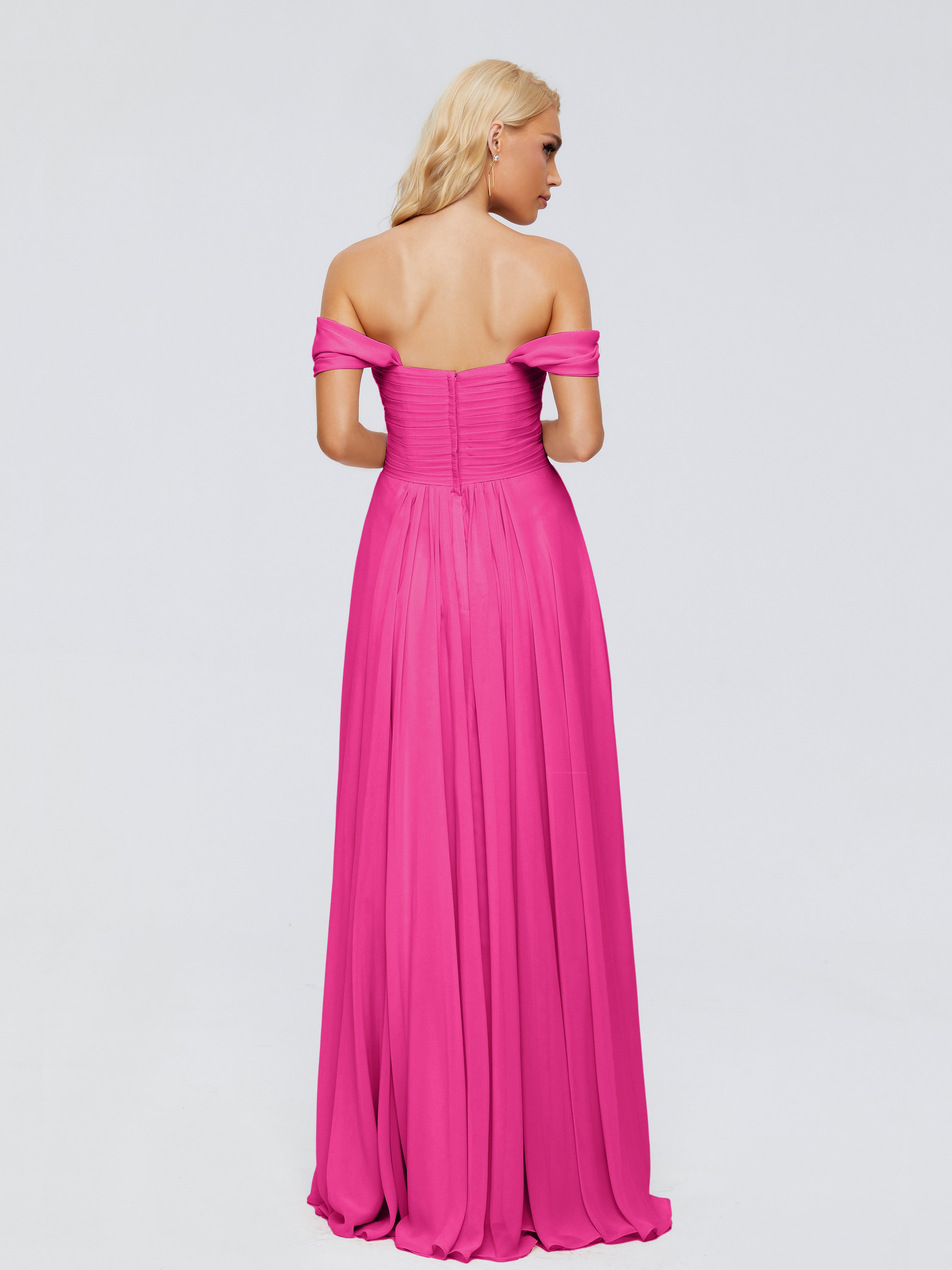 Robe Fuchsia Demoiselle D Honneur Trapèze Encolure Dégagée Mousseline Robes Demoiselle D'Honneur
