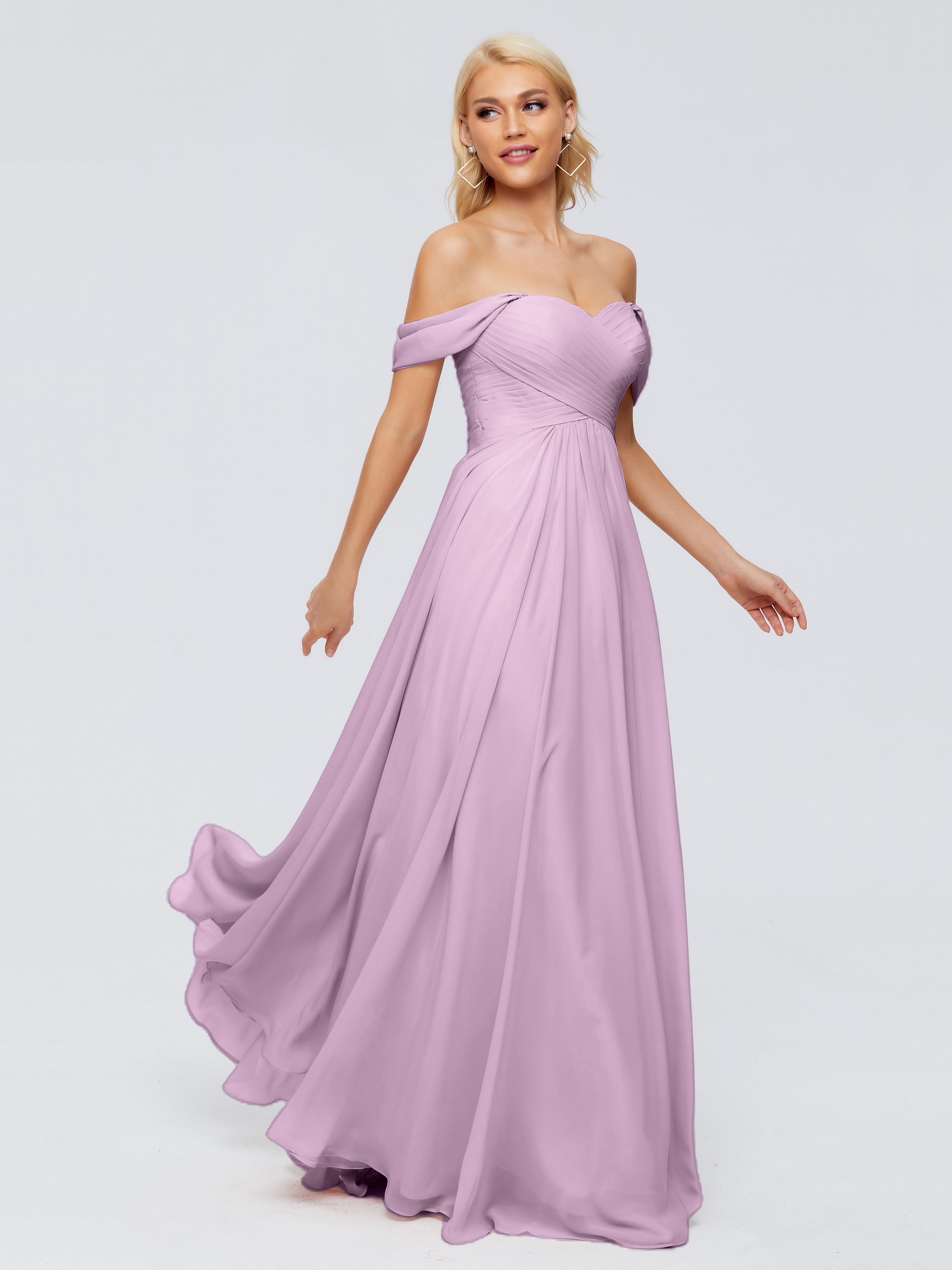 Robes De Demoiselle D'Honneur Glycine Trapèze Encolure Dégagée Mousseline Robes Demoiselle D'Honneur