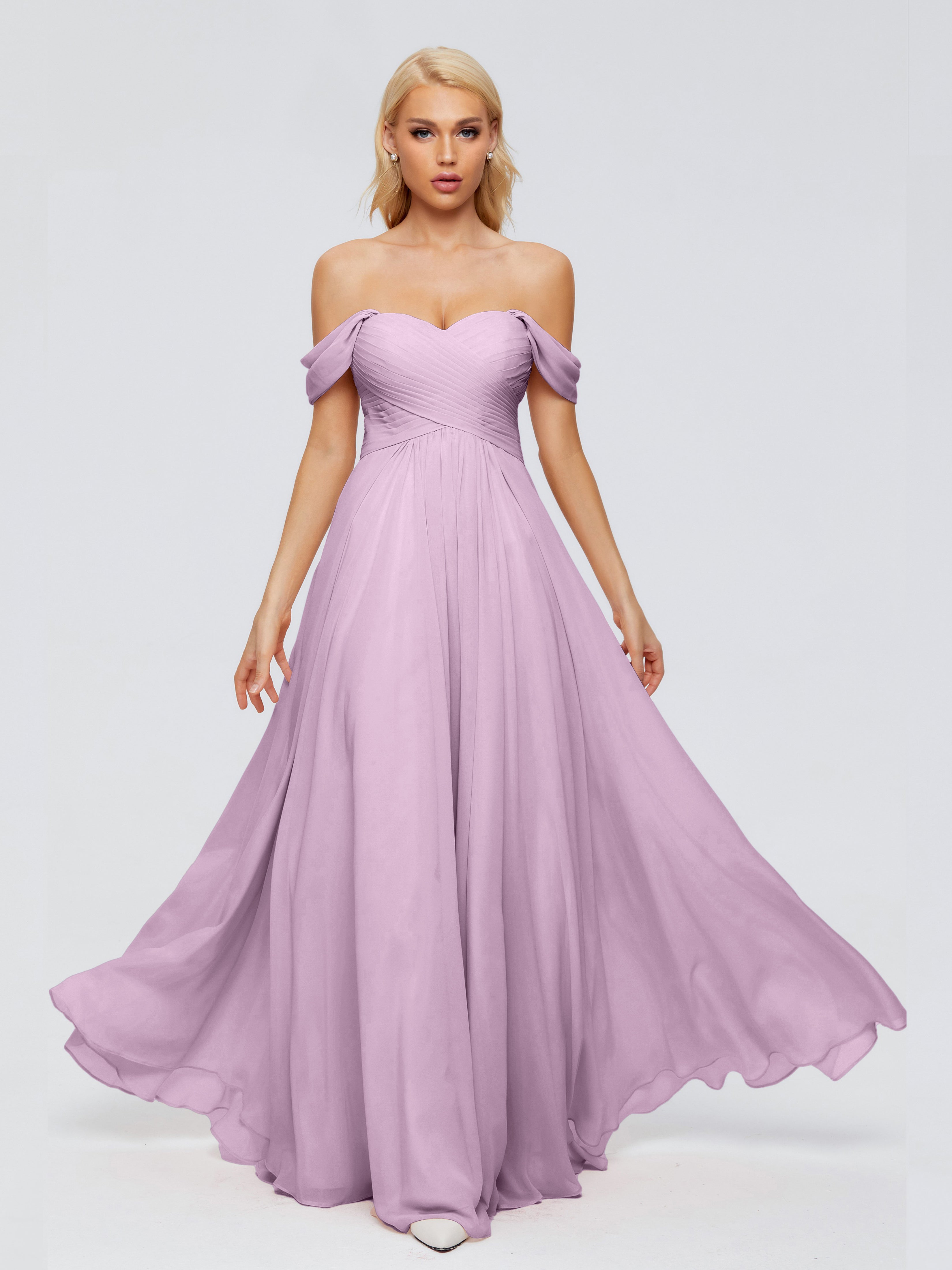 Robes De Demoiselle D'Honneur Glycine Trapèze Encolure Dégagée Mousseline Robes Demoiselle D'Honneur