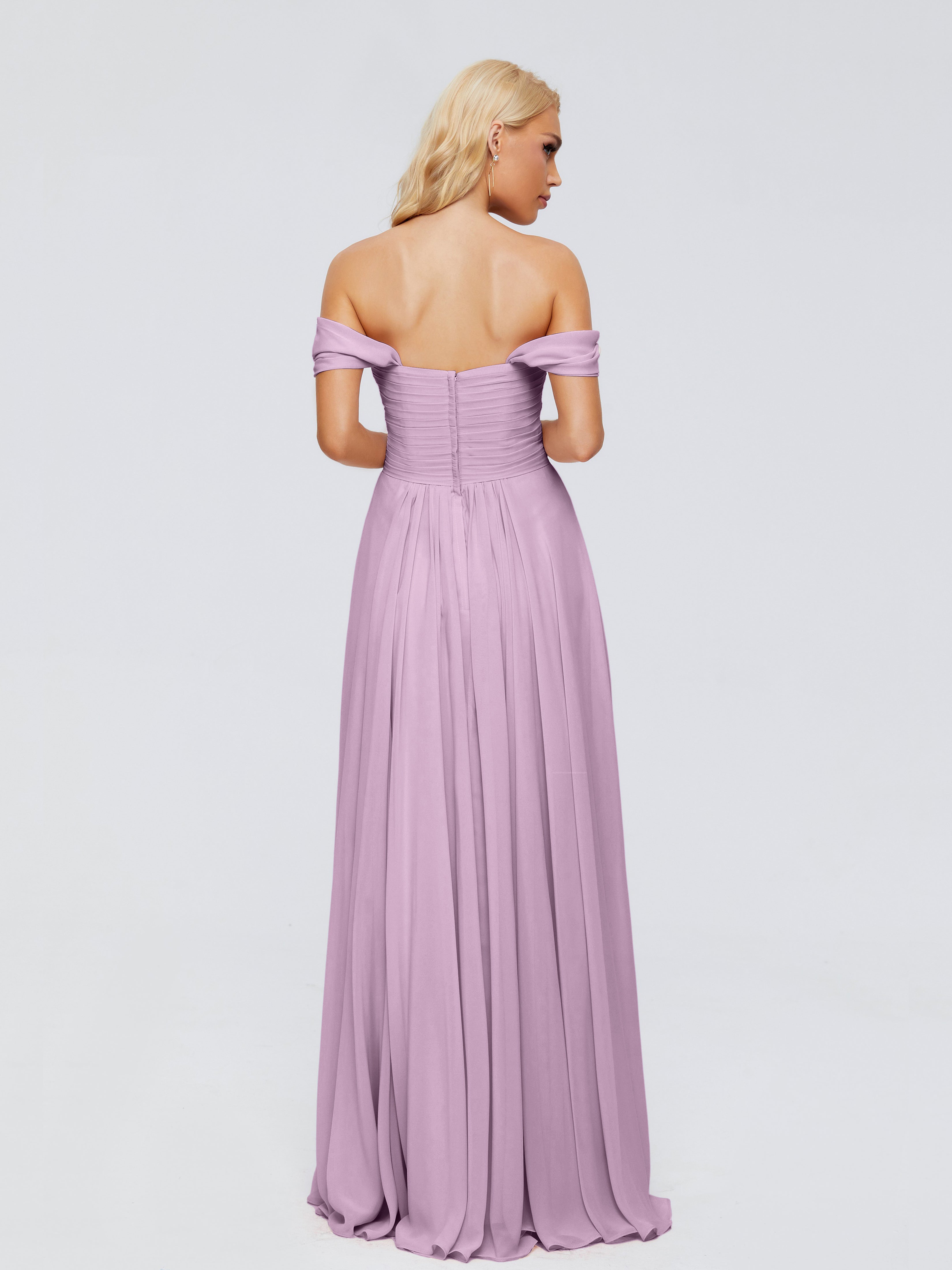 Robes De Demoiselle D'Honneur Glycine Trapèze Encolure Dégagée Mousseline Robes Demoiselle D'Honneur