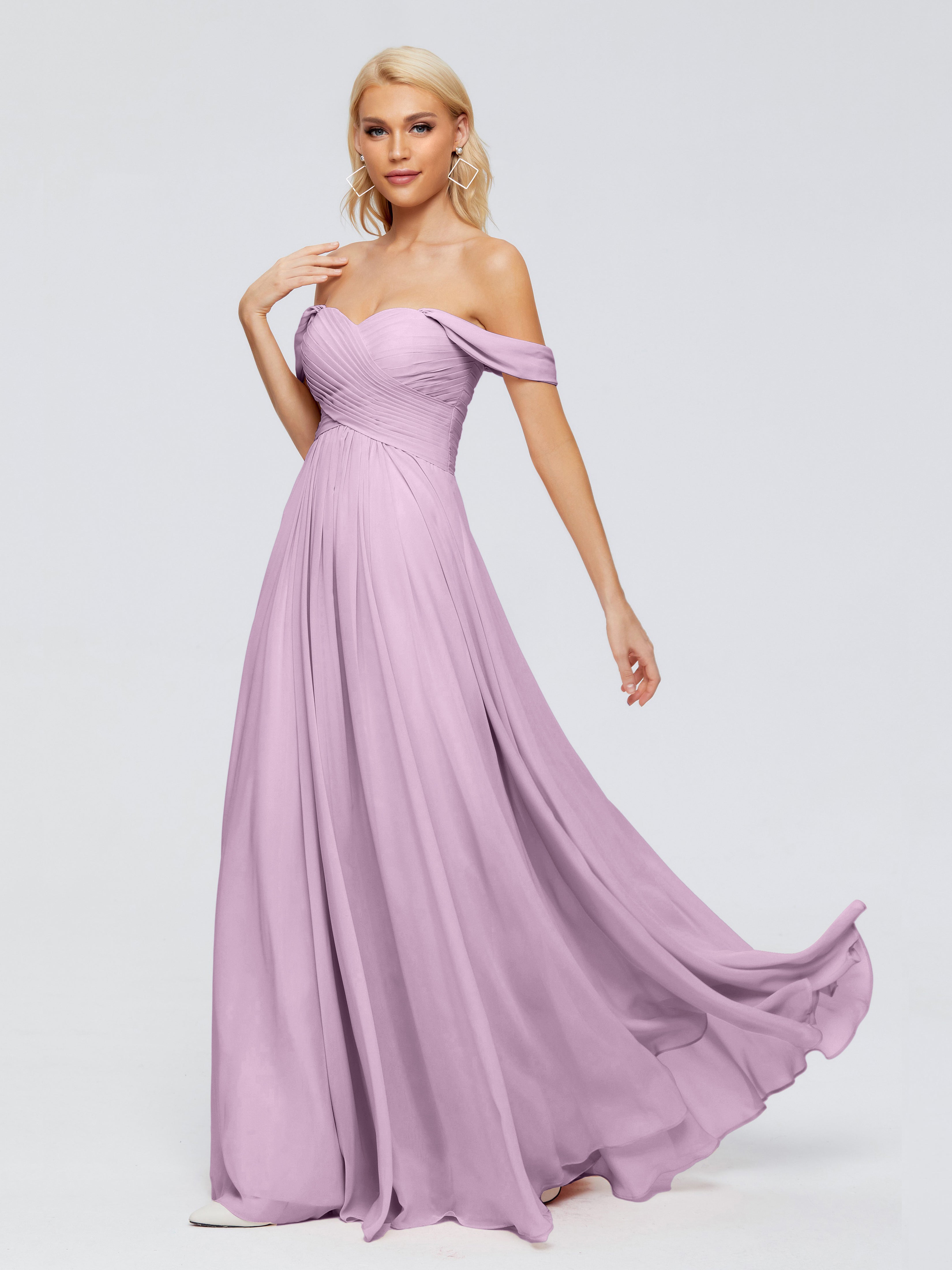 Robes De Demoiselle D'Honneur Glycine Trapèze Encolure Dégagée Mousseline Robes Demoiselle D'Honneur