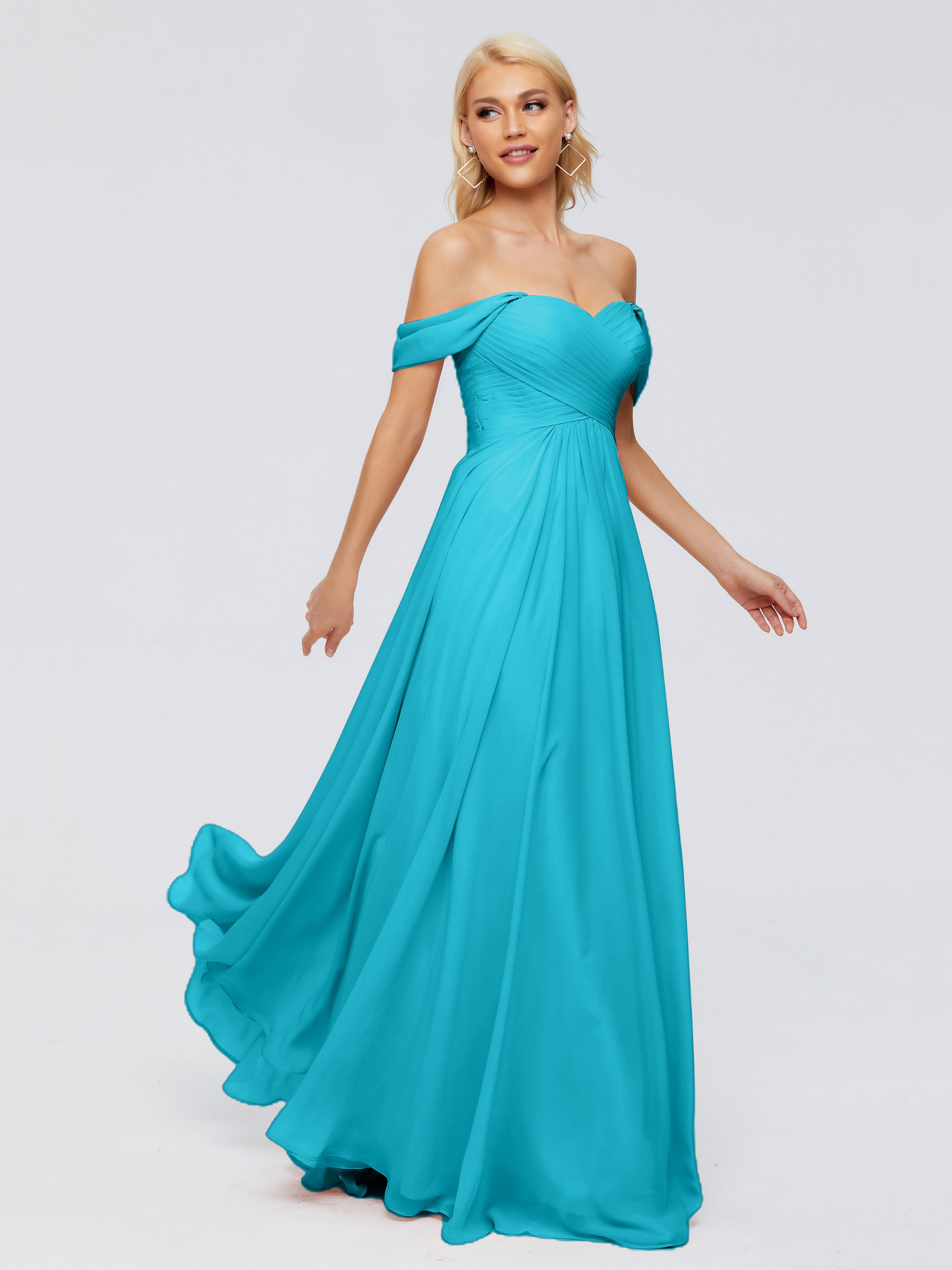 Robes De Demoiselle D'Honneur Vert Jade Trapèze Encolure Dégagée Mousseline Robes Demoiselle D'Honneur