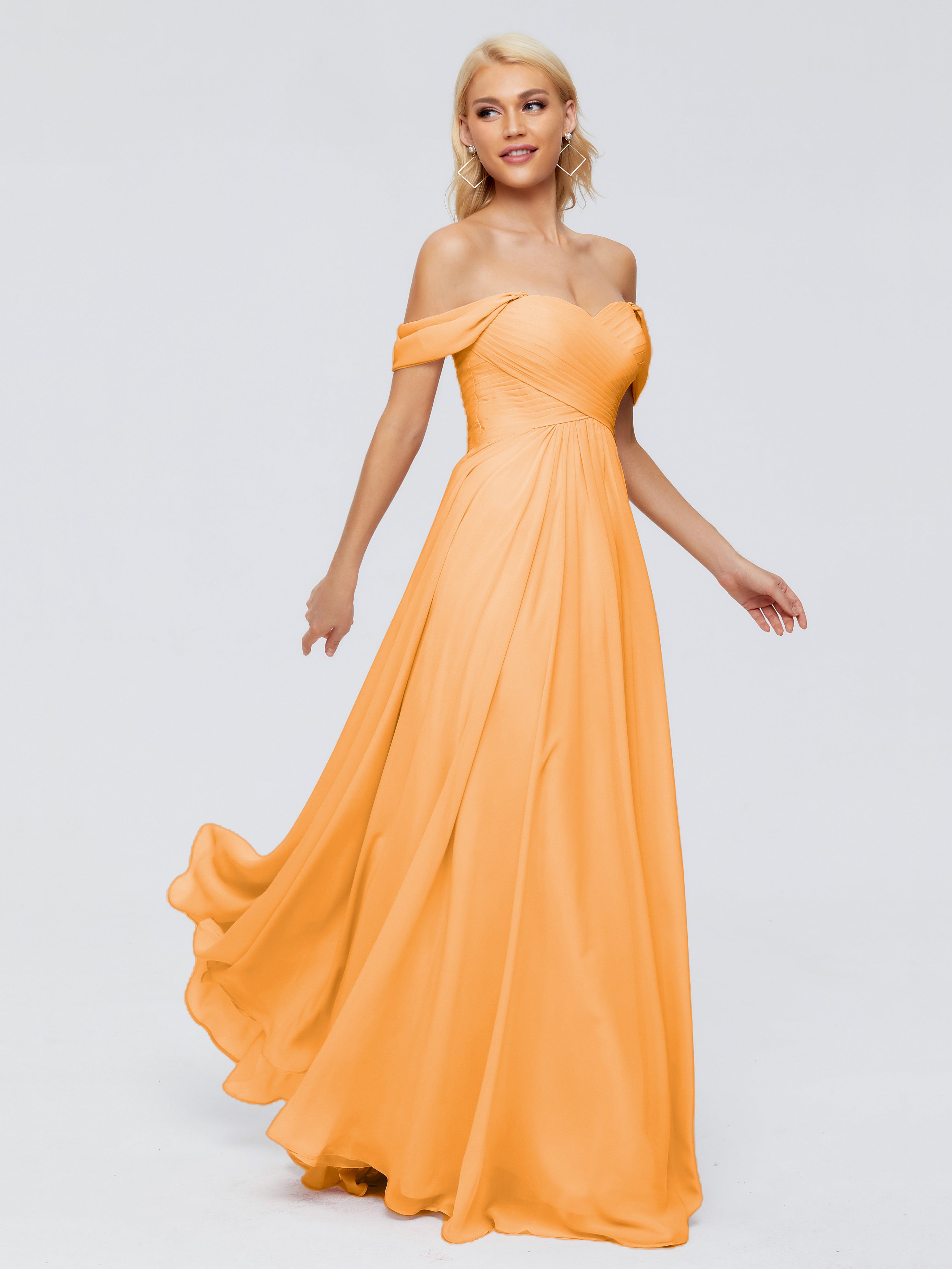 Robes De Demoiselle D'Honneur Mandarine Trapèze Encolure Dégagée Mousseline Robes Demoiselle D'Honneur