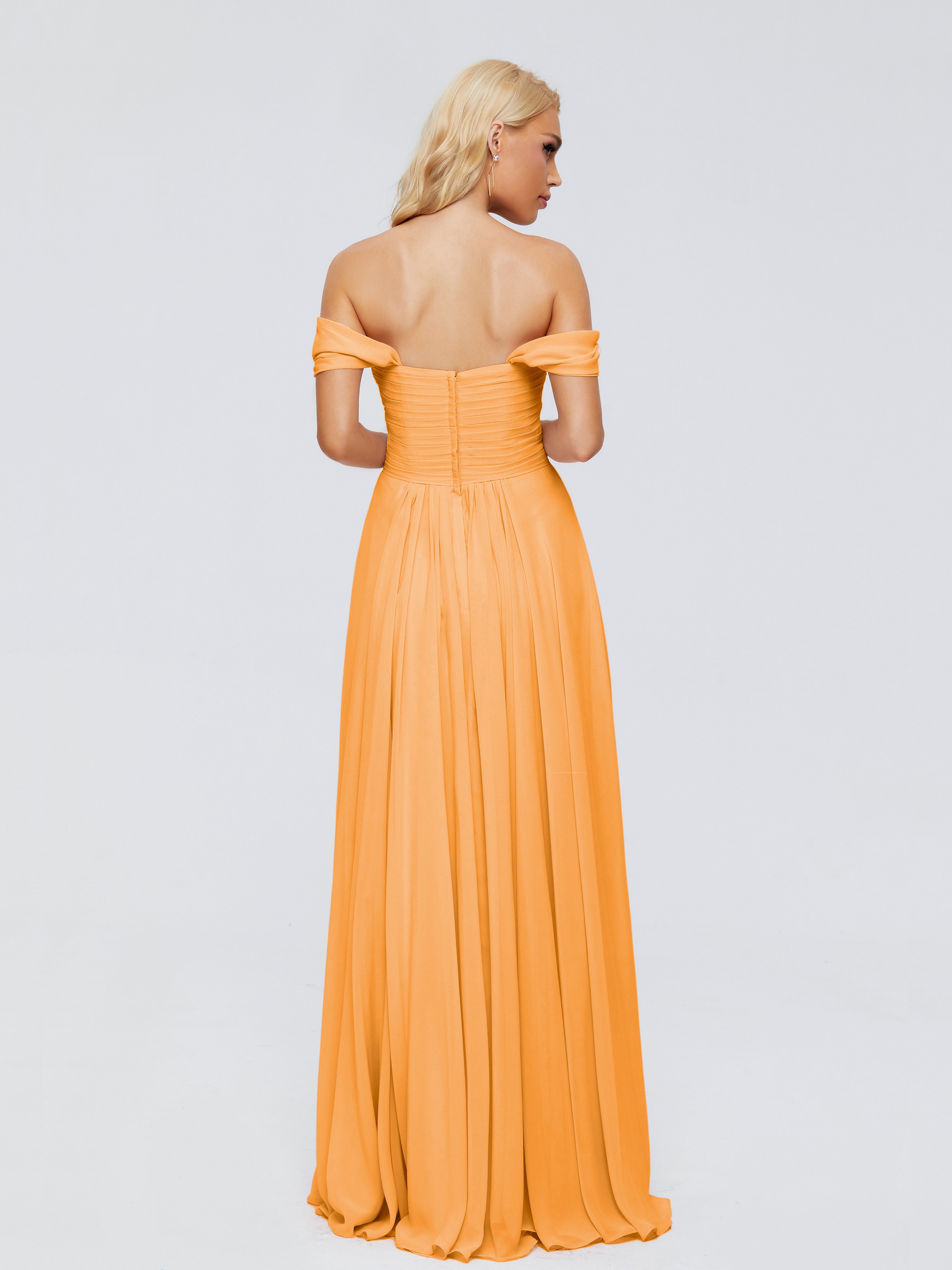 Robes De Demoiselle D'Honneur Mandarine Trapèze Encolure Dégagée Mousseline Robes Demoiselle D'Honneur