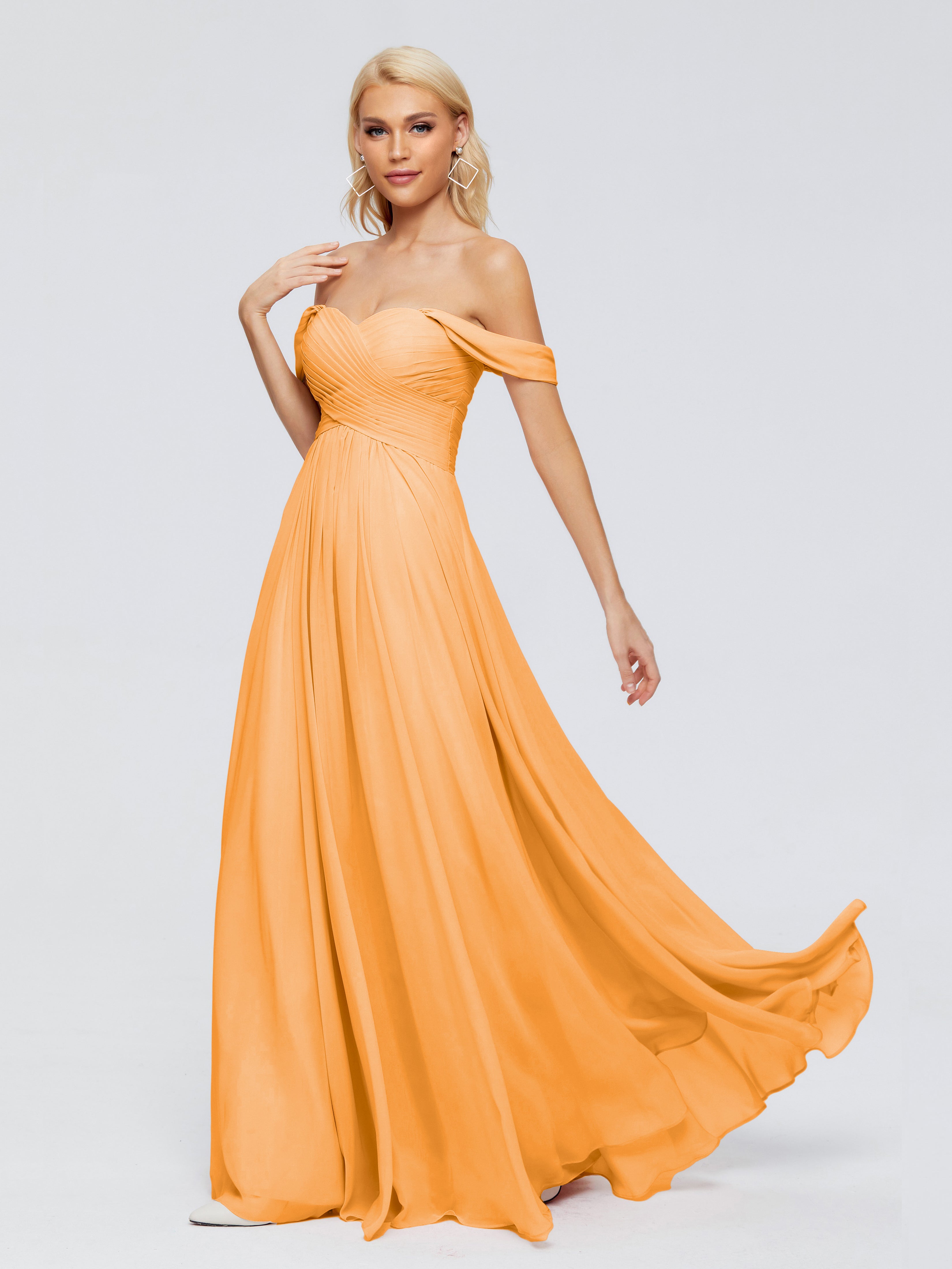 Robes De Demoiselle D'Honneur Mandarine Trapèze Encolure Dégagée Mousseline Robes Demoiselle D'Honneur