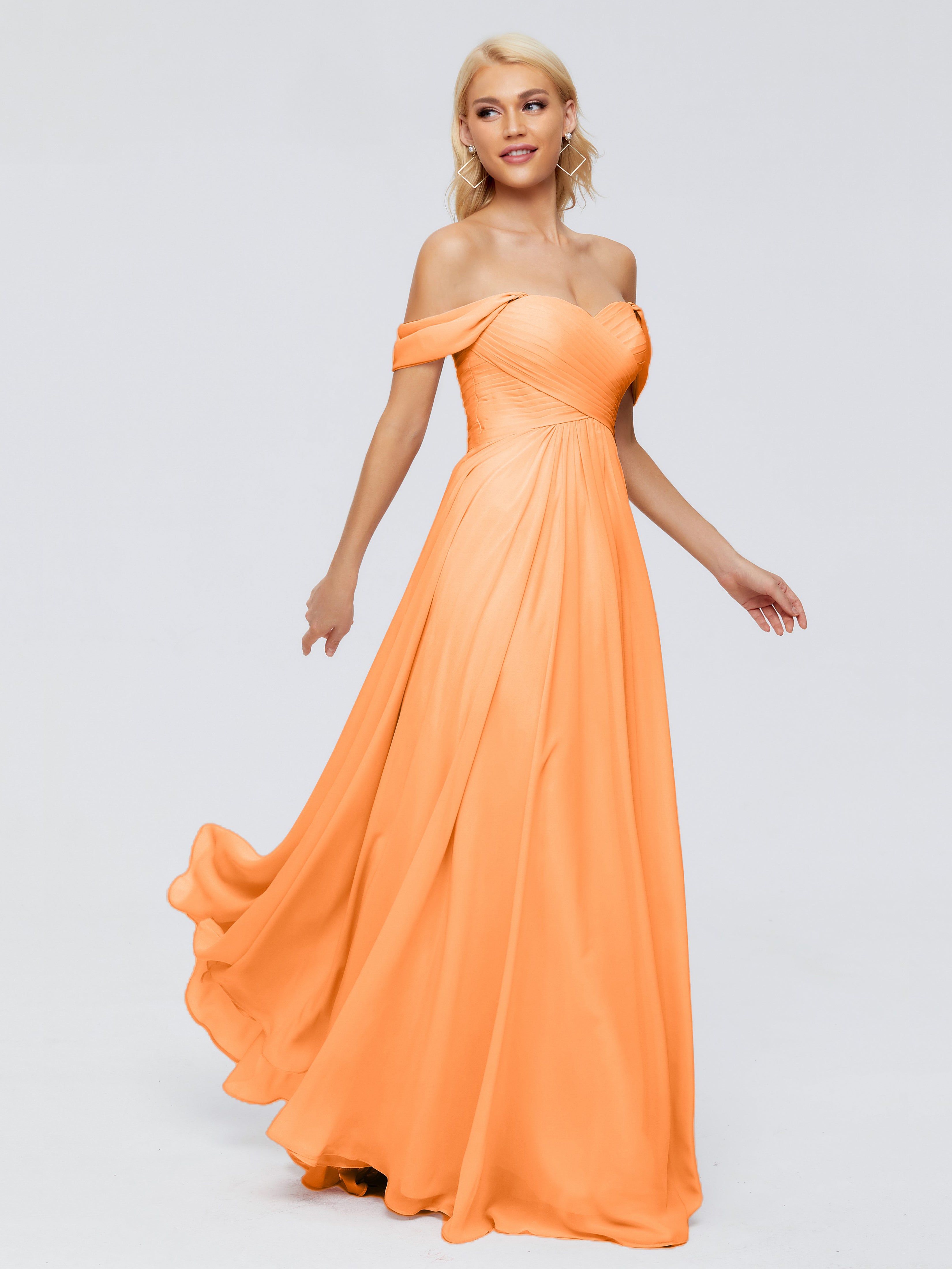 Robe Demoiselle Dhonneur Orange Trapèze Encolure Dégagée Mousseline Robes Demoiselle D'Honneur