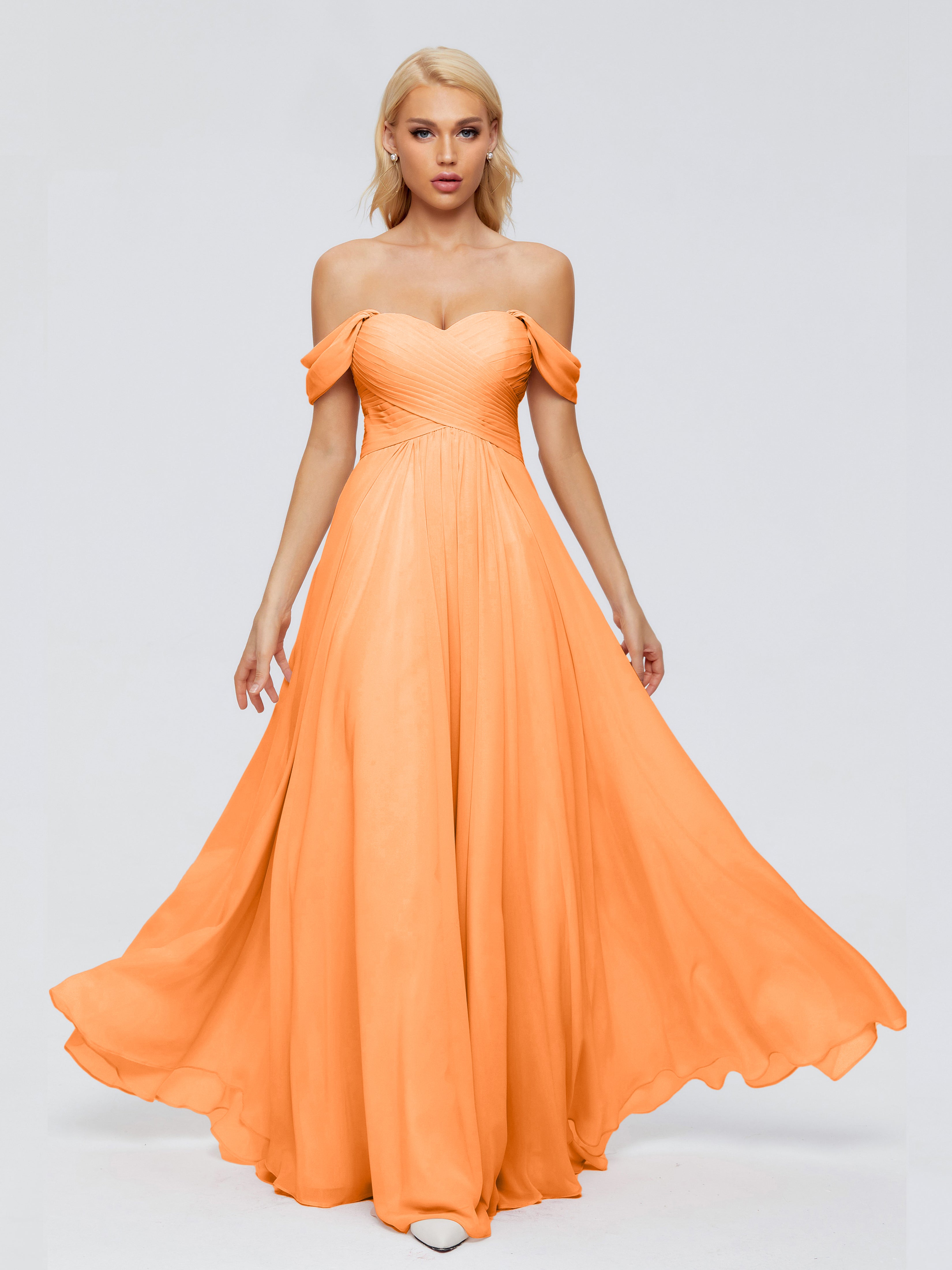 Robe Demoiselle Dhonneur Orange Trapèze Encolure Dégagée Mousseline Robes Demoiselle D'Honneur