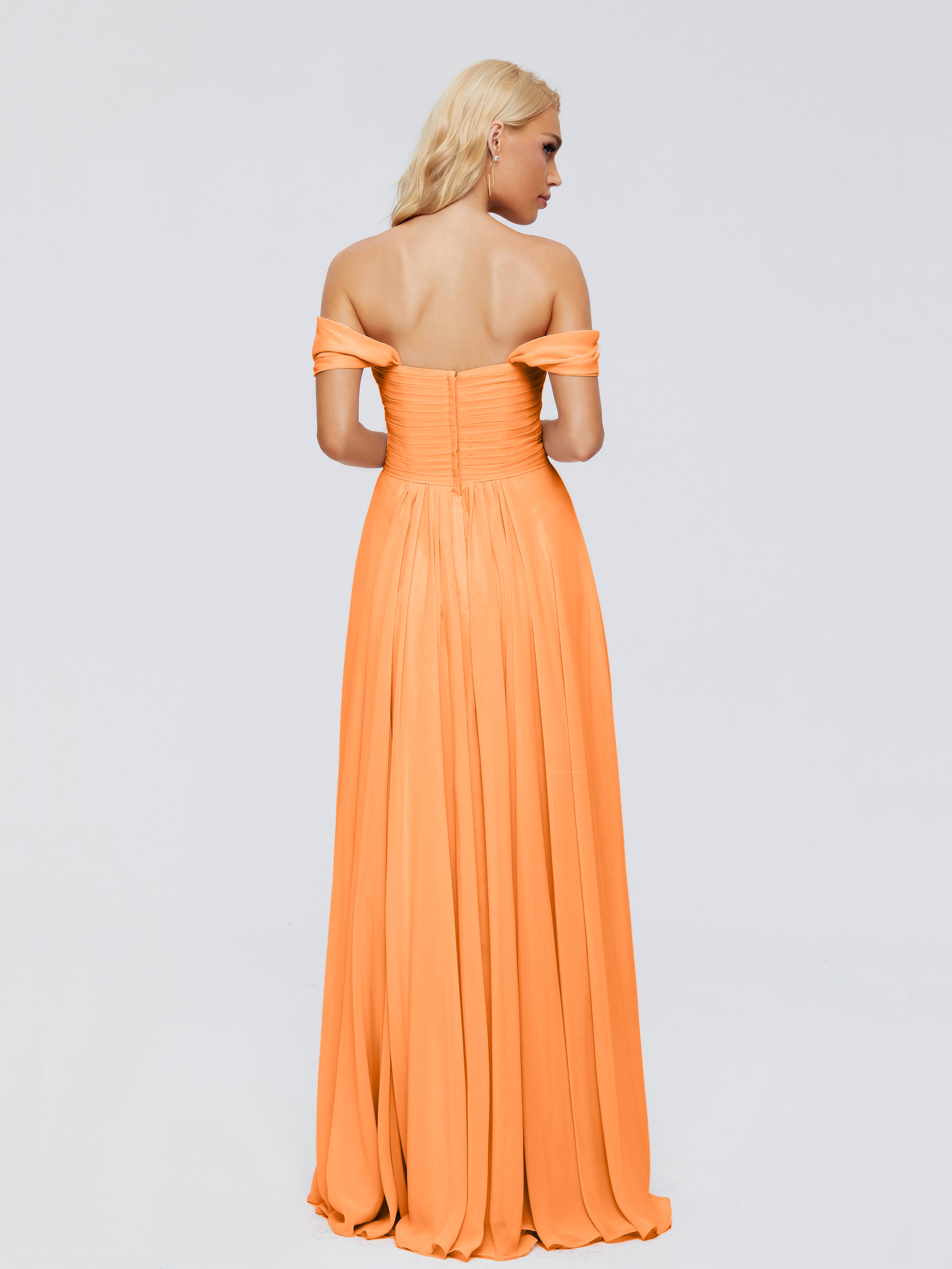 Robe Demoiselle Dhonneur Orange Trapèze Encolure Dégagée Mousseline Robes Demoiselle D'Honneur