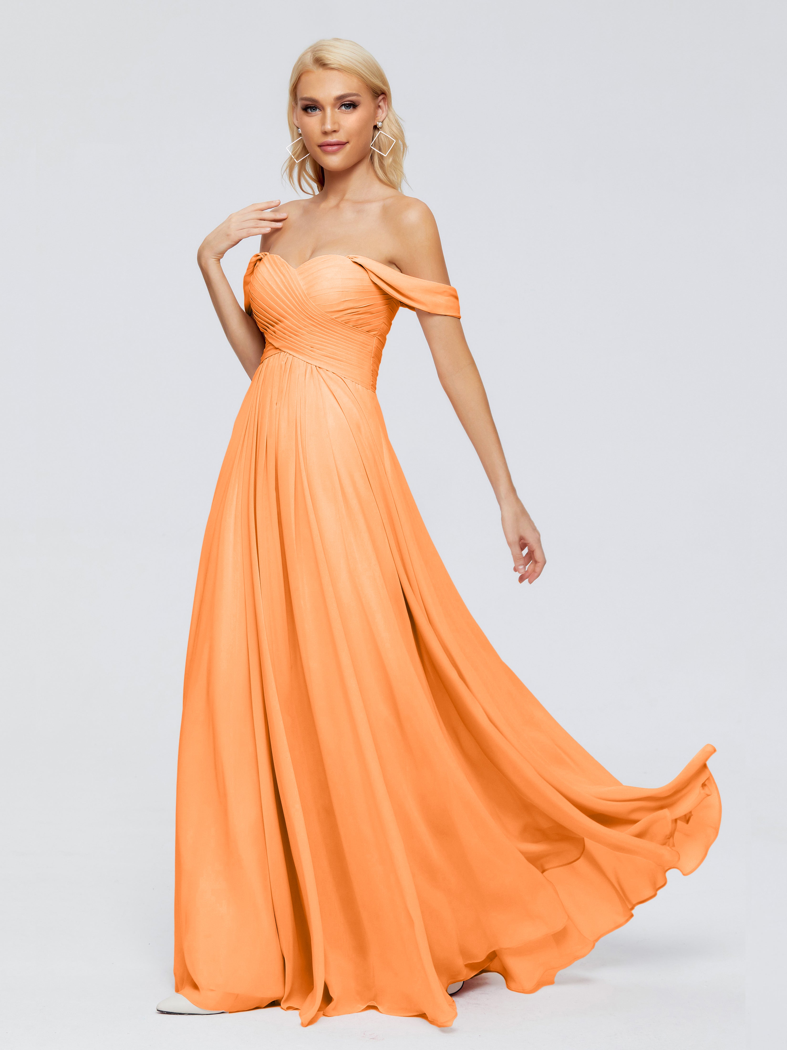 Robe Demoiselle Dhonneur Orange Trapèze Encolure Dégagée Mousseline Robes Demoiselle D'Honneur