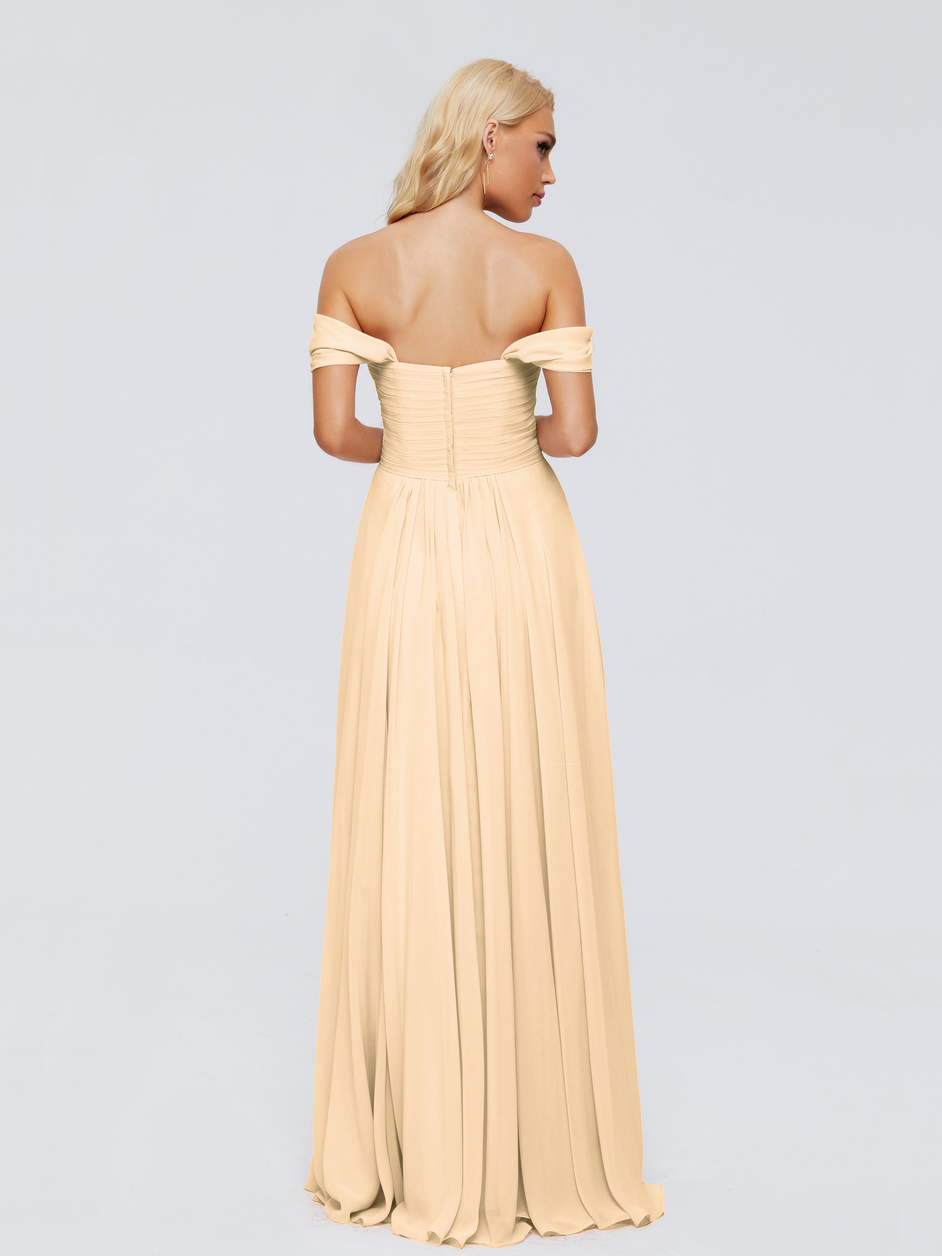 Robe Demoiselle D Honneur Pêche Trapèze Encolure Dégagée Mousseline Robes Demoiselle D'Honneur