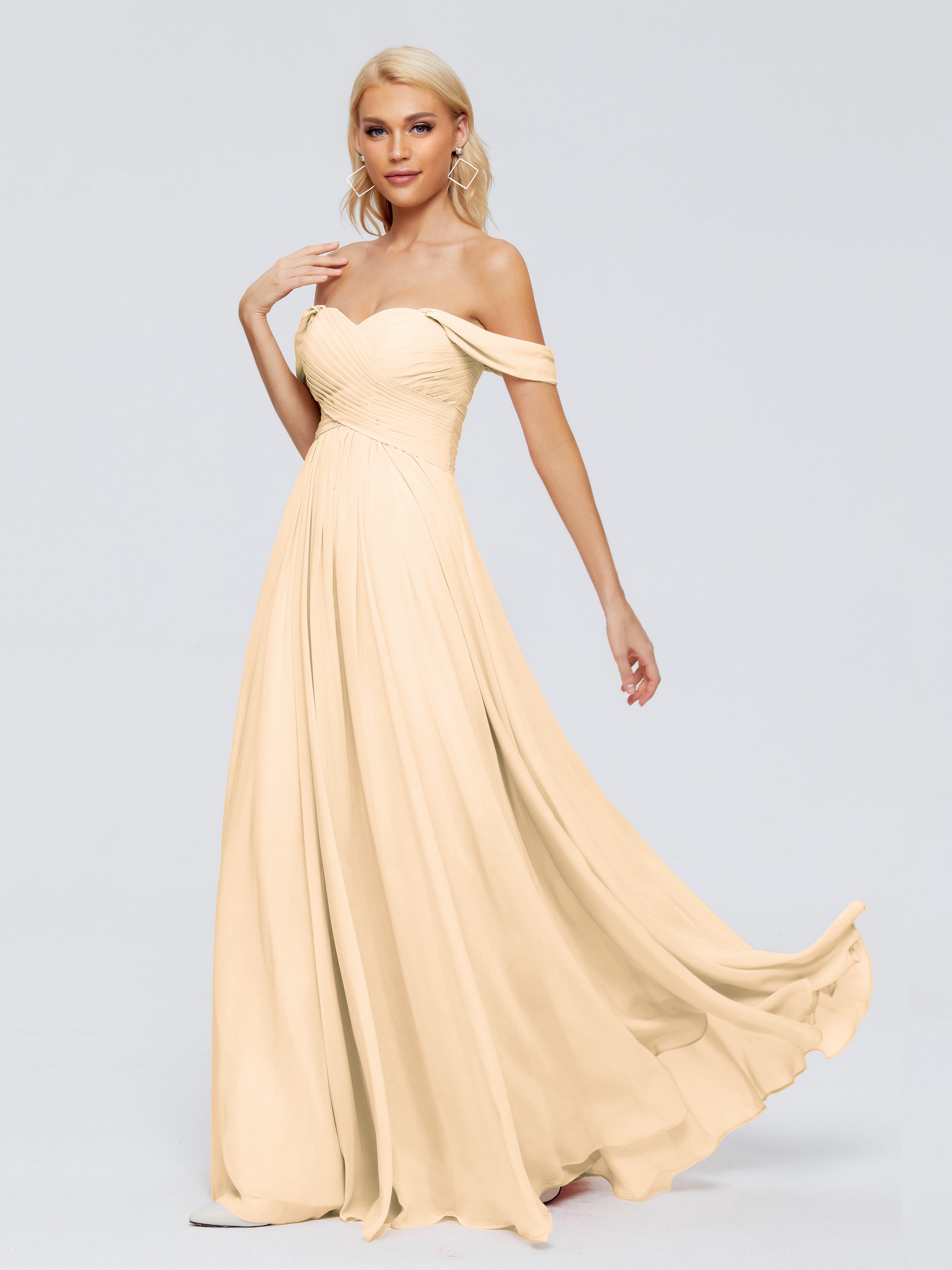 Robe Demoiselle D Honneur Pêche Trapèze Encolure Dégagée Mousseline Robes Demoiselle D'Honneur