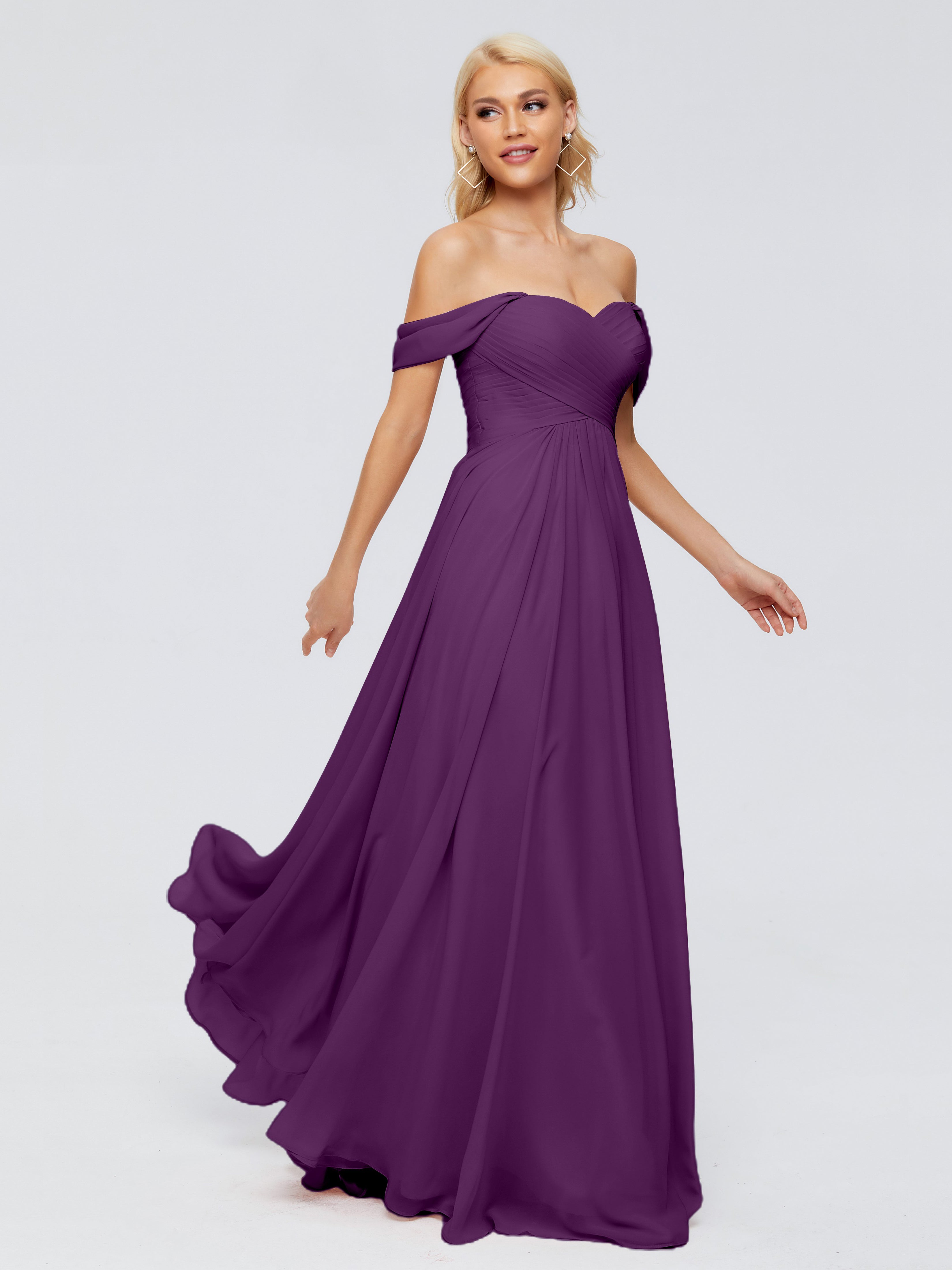 Robes De Demoiselle D'Honneur En Raisin Trapèze Encolure Dégagée Mousseline Robes Demoiselle D'Honneur