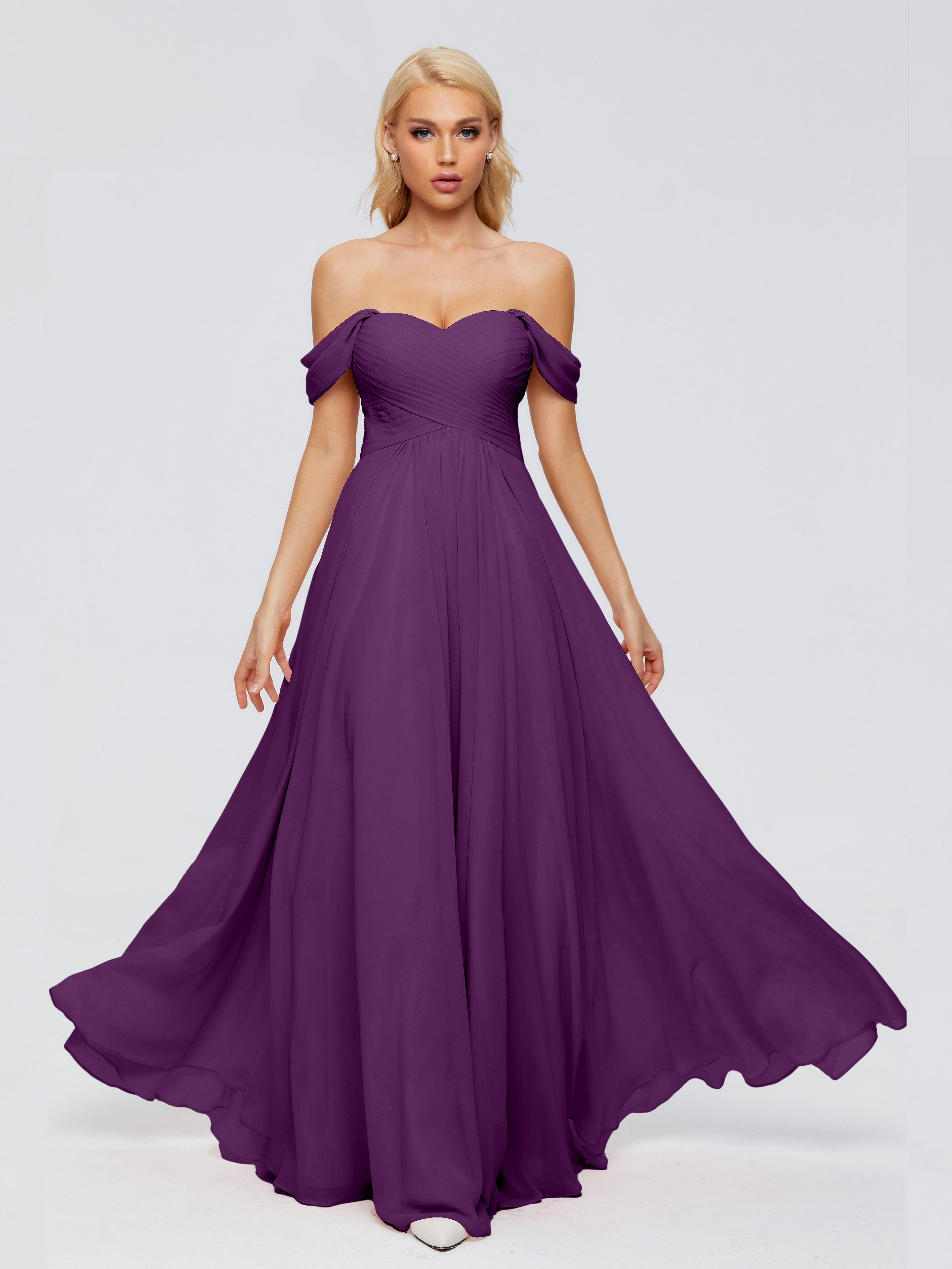 Robes De Demoiselle D'Honneur En Raisin Trapèze Encolure Dégagée Mousseline Robes Demoiselle D'Honneur