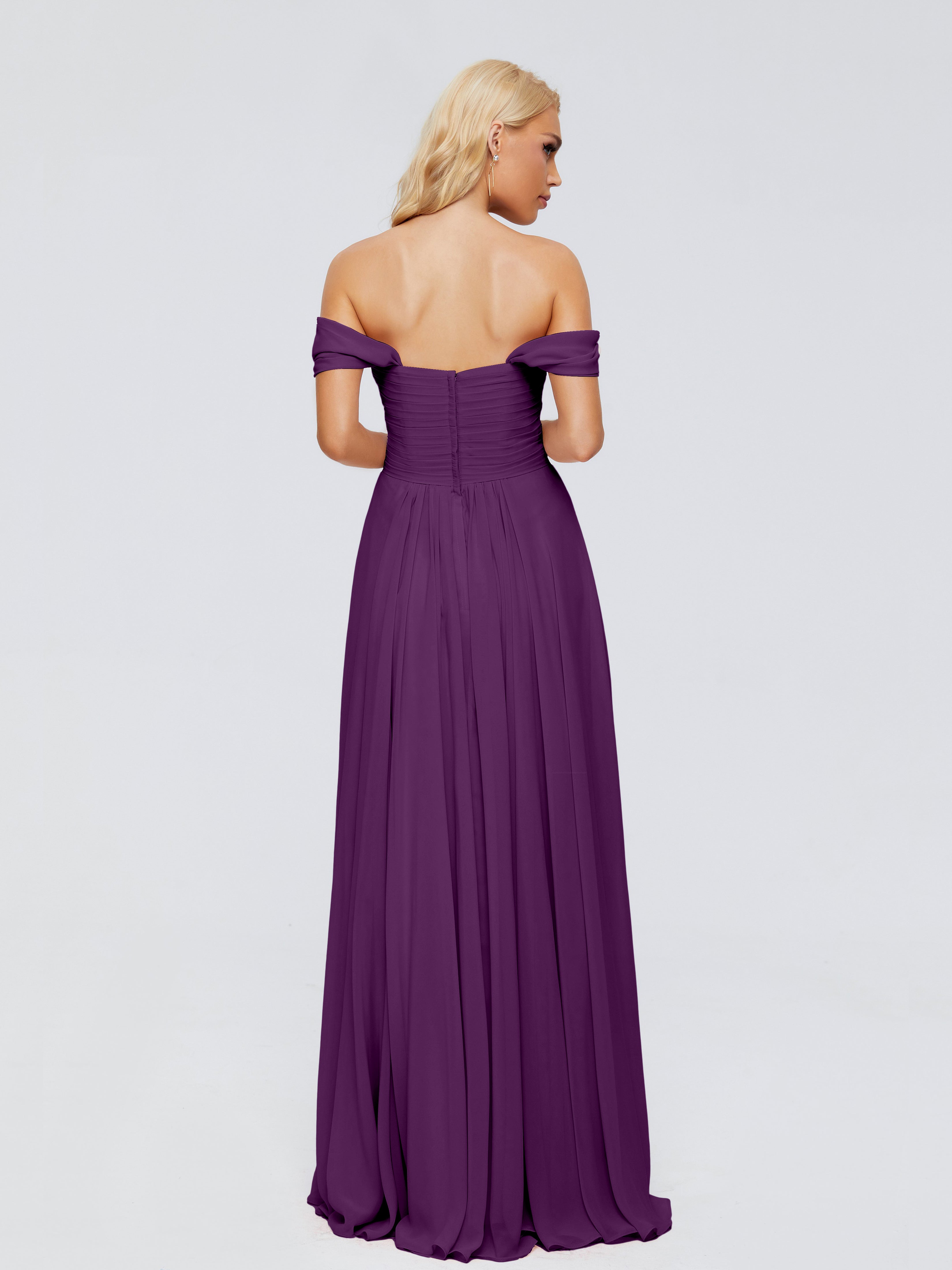 Robes De Demoiselle D'Honneur En Raisin Trapèze Encolure Dégagée Mousseline Robes Demoiselle D'Honneur