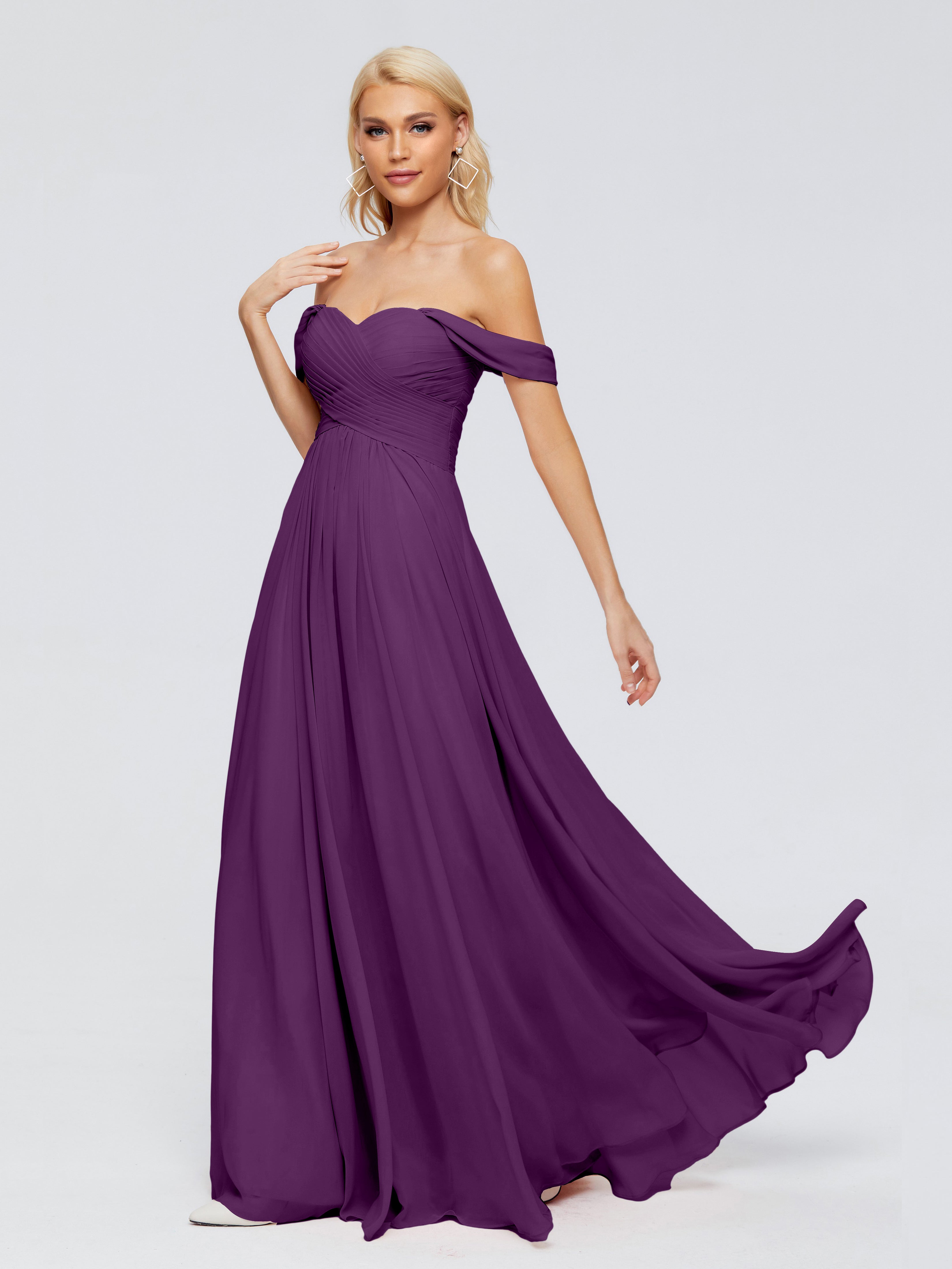 Robes De Demoiselle D'Honneur En Raisin Trapèze Encolure Dégagée Mousseline Robes Demoiselle D'Honneur